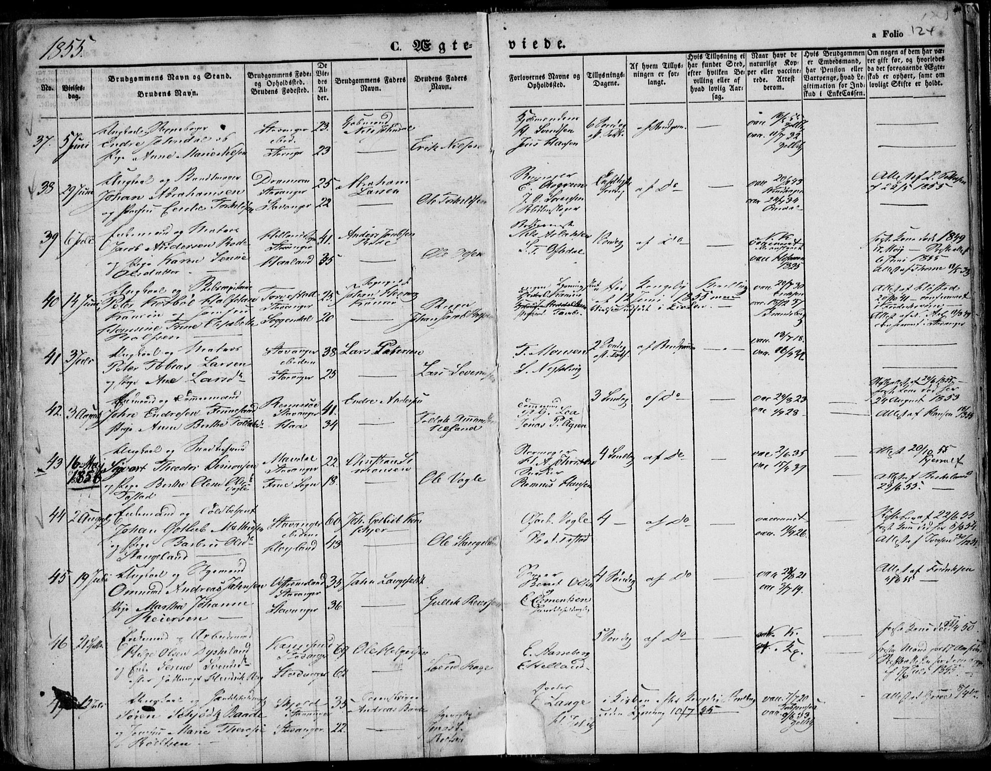 Domkirken sokneprestkontor, AV/SAST-A-101812/001/30/30BA/L0015: Parish register (official) no. A 14, 1842-1857, p. 124