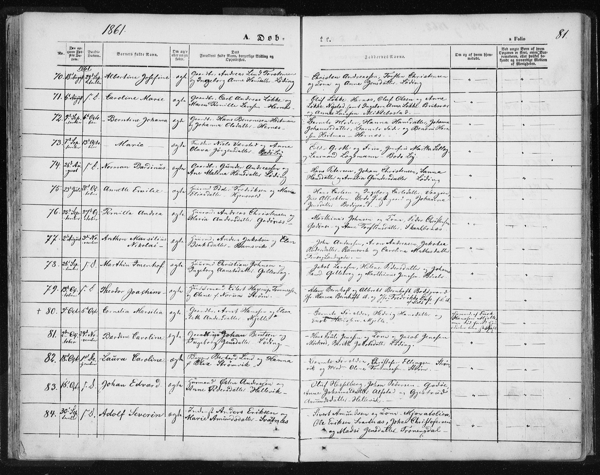 Ministerialprotokoller, klokkerbøker og fødselsregistre - Nordland, SAT/A-1459/801/L0007: Parish register (official) no. 801A07, 1845-1863, p. 81