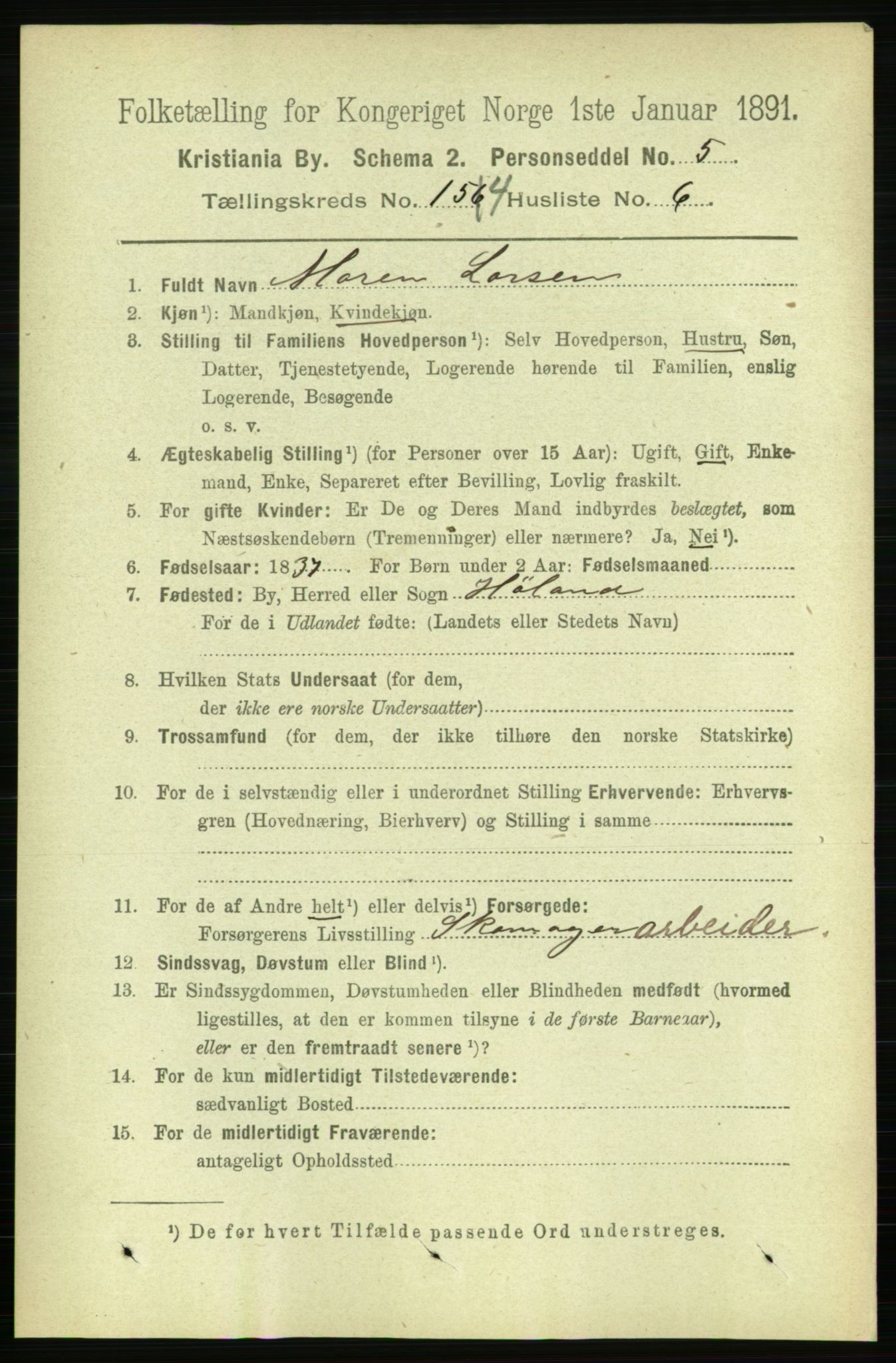 RA, 1891 census for 0301 Kristiania, 1891, p. 87562