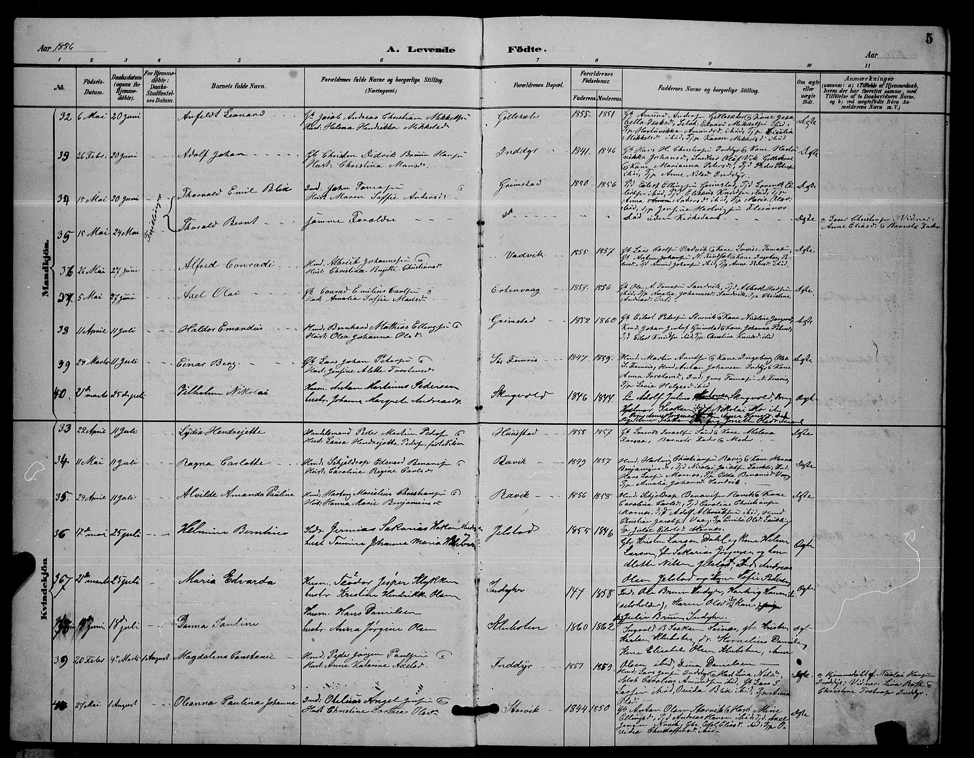 Ministerialprotokoller, klokkerbøker og fødselsregistre - Nordland, AV/SAT-A-1459/805/L0108: Parish register (copy) no. 805C04, 1885-1899, p. 5