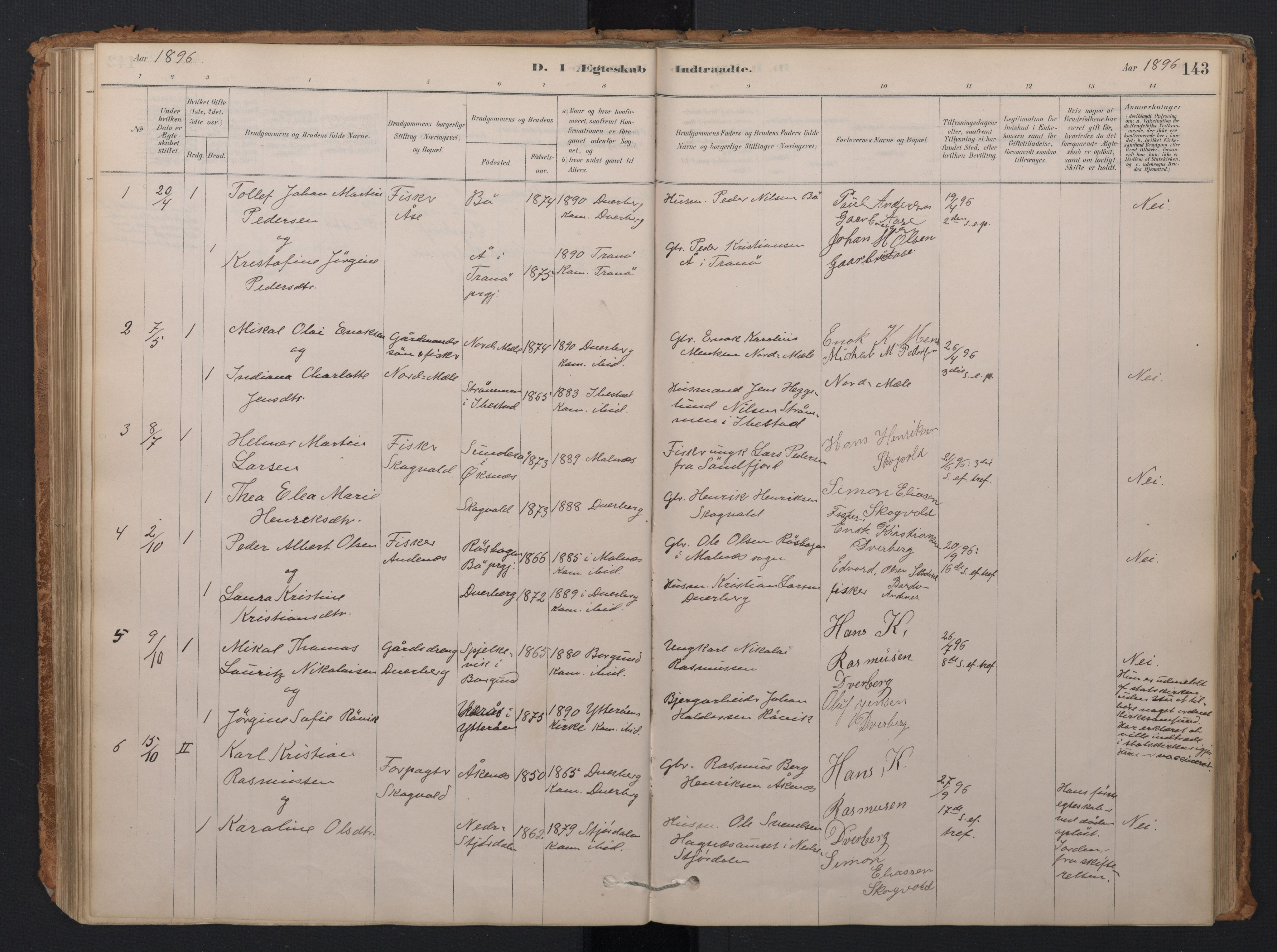 Ministerialprotokoller, klokkerbøker og fødselsregistre - Nordland, AV/SAT-A-1459/897/L1399: Parish register (official) no. 897A06, 1881-1896, p. 143