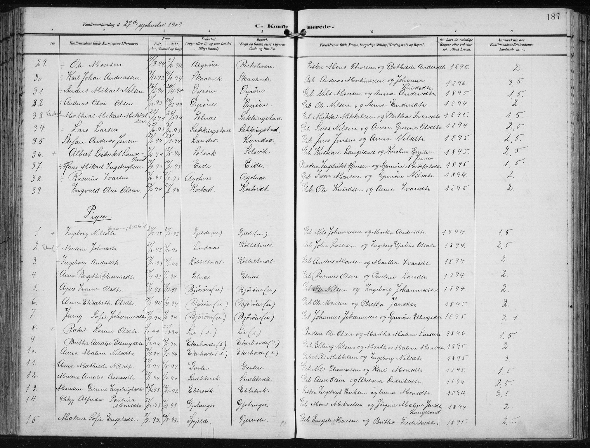 Fjell sokneprestembete, SAB/A-75301/H/Haa: Parish register (official) no. A  9, 1899-1910, p. 187