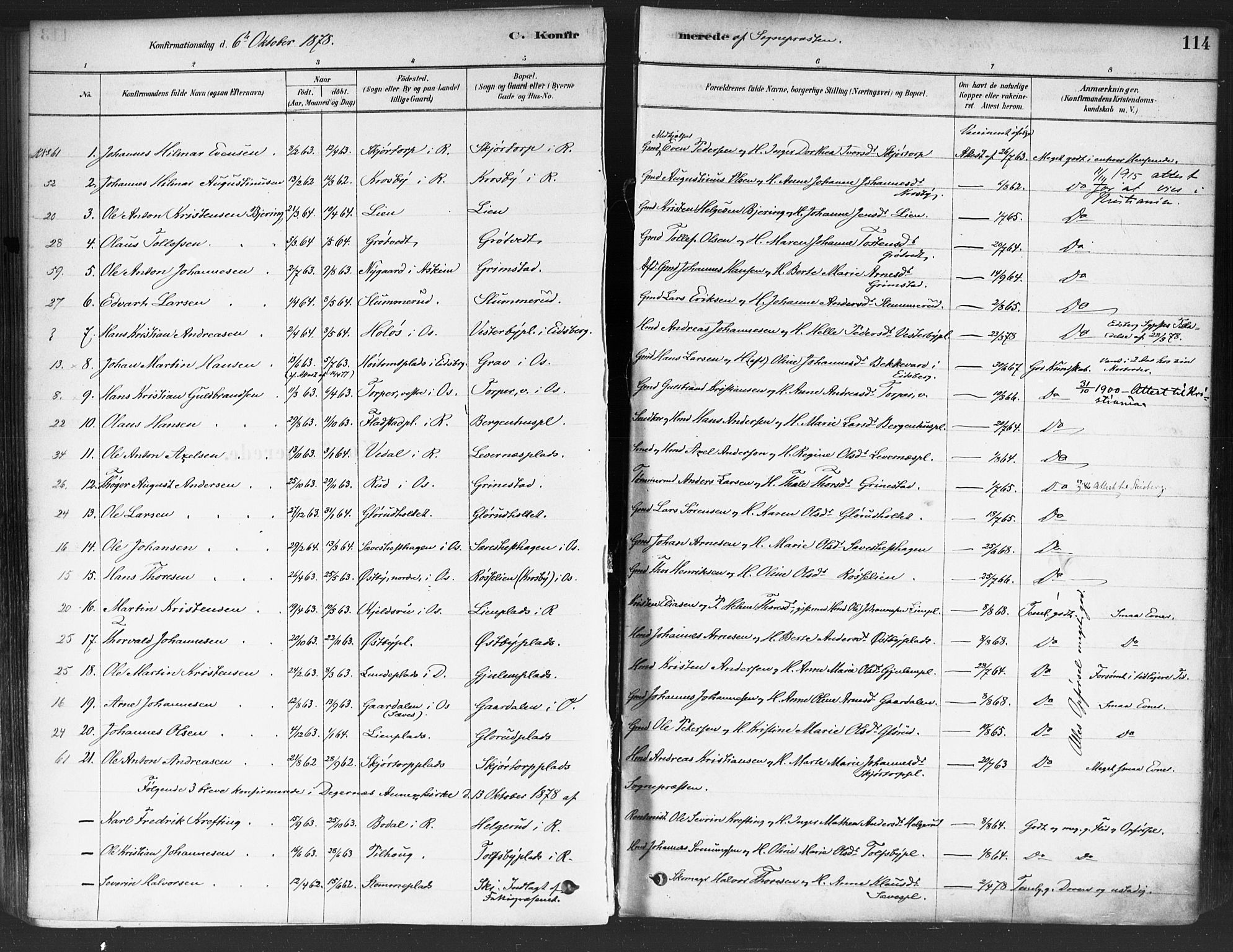 Rakkestad prestekontor Kirkebøker, SAO/A-2008/F/Fa/L0012: Parish register (official) no. I 12, 1878-1893, p. 114