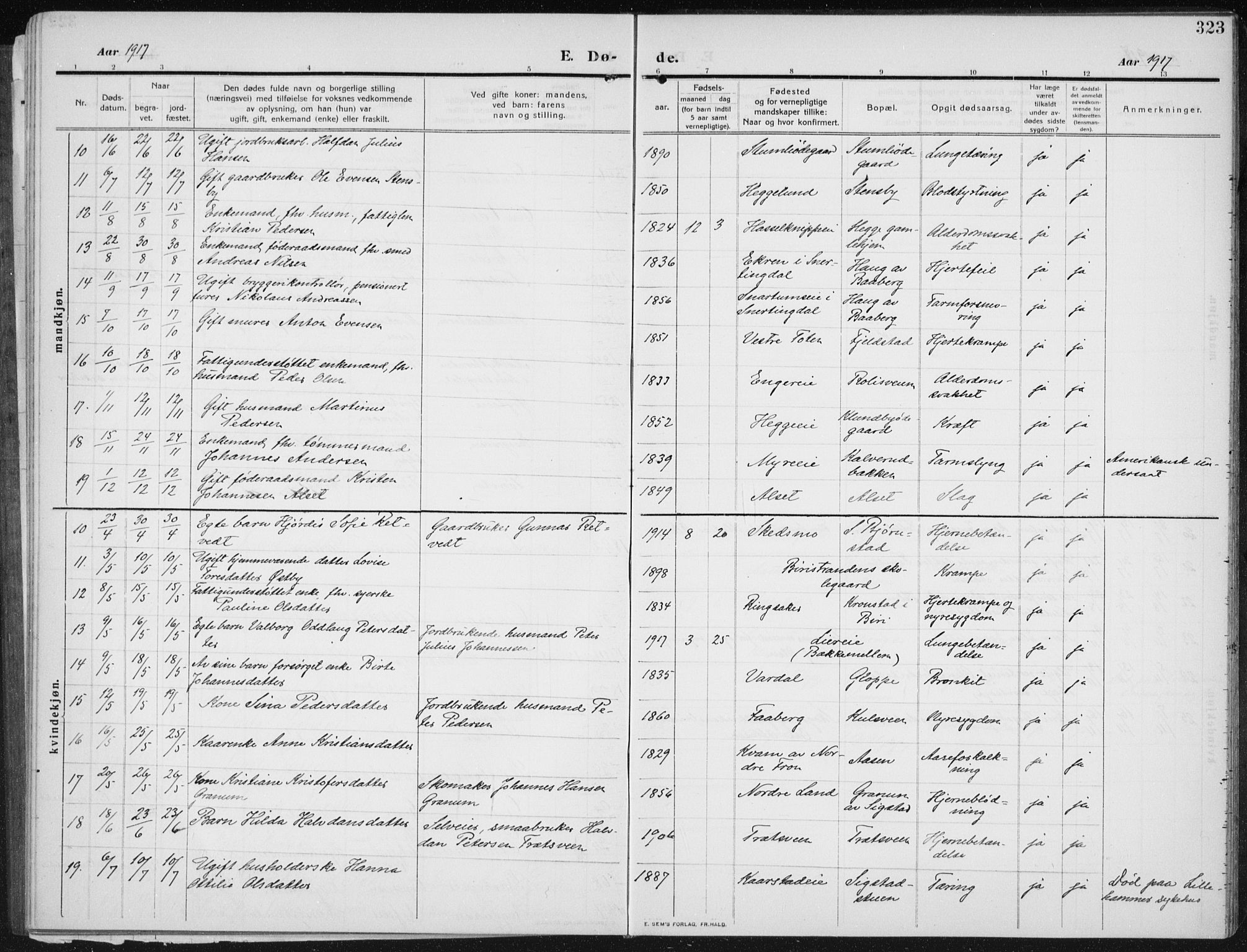Biri prestekontor, SAH/PREST-096/H/Ha/Hab/L0006: Parish register (copy) no. 6, 1909-1938, p. 323