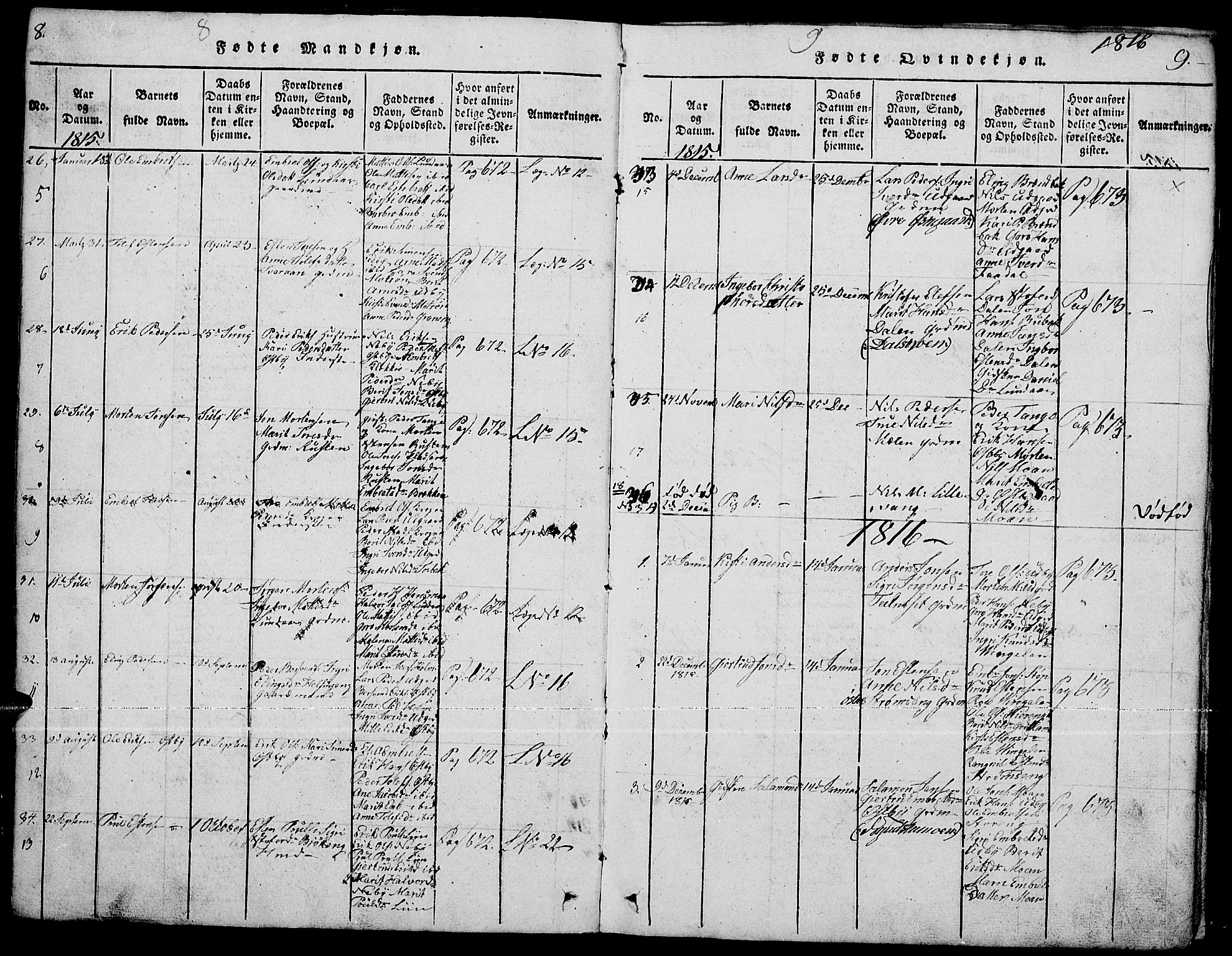 Tynset prestekontor, AV/SAH-PREST-058/H/Ha/Hab/L0001: Parish register (copy) no. 1, 1814-1859, p. 8-9