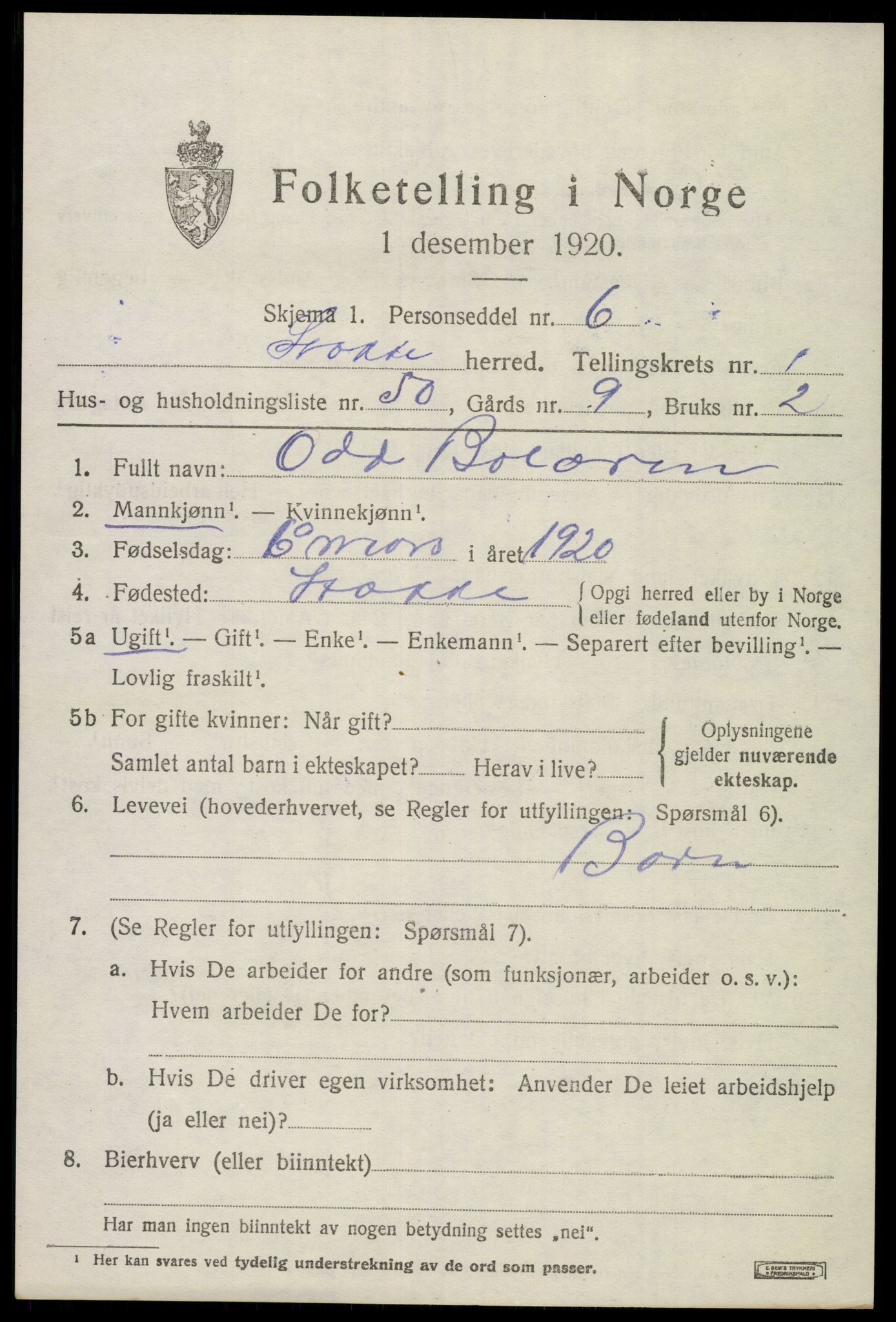 SAKO, 1920 census for Stokke, 1920, p. 2434