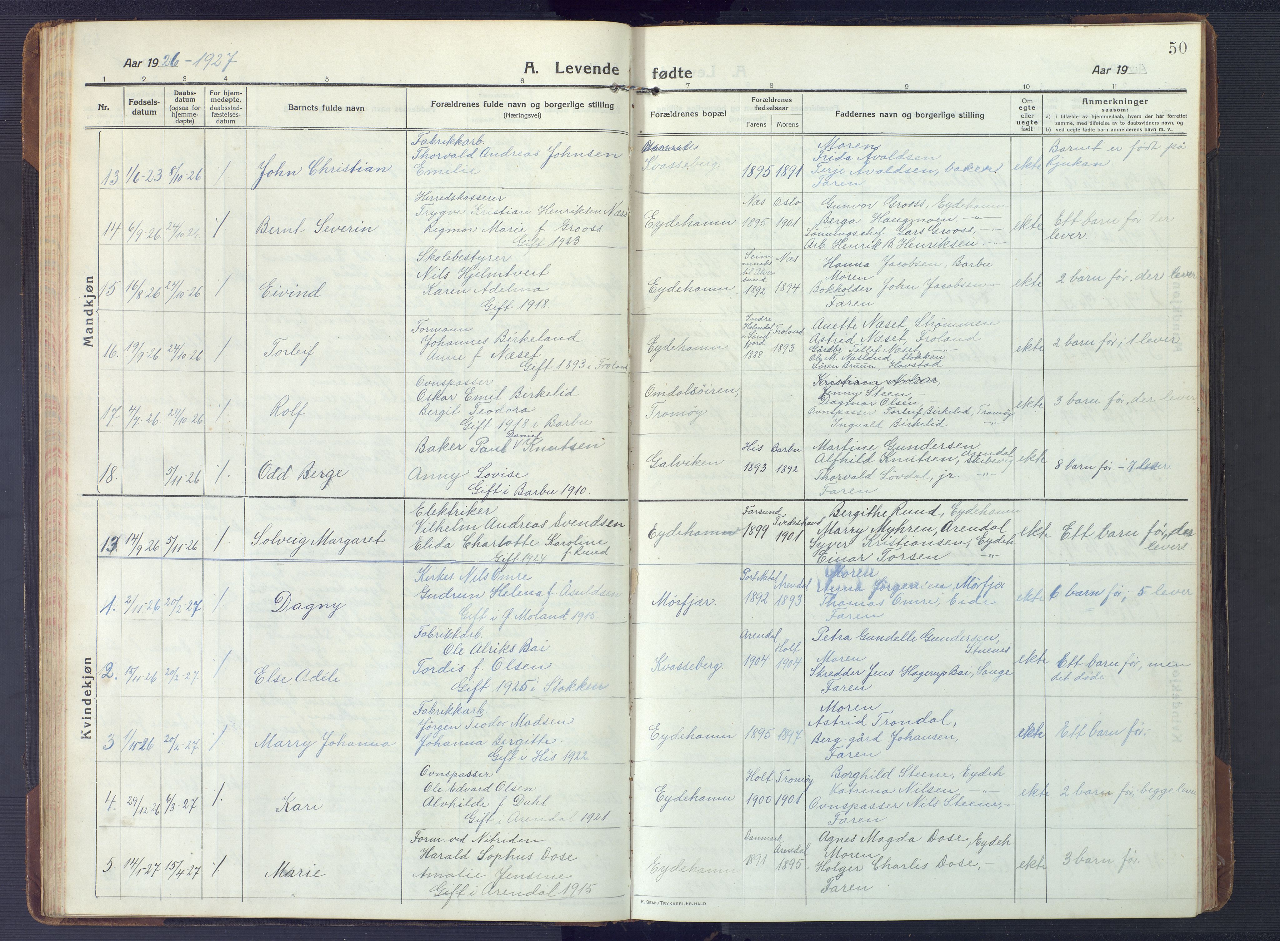 Austre Moland sokneprestkontor, AV/SAK-1111-0001/F/Fb/Fbb/L0004: Parish register (copy) no. B 4, 1914-1929, p. 50