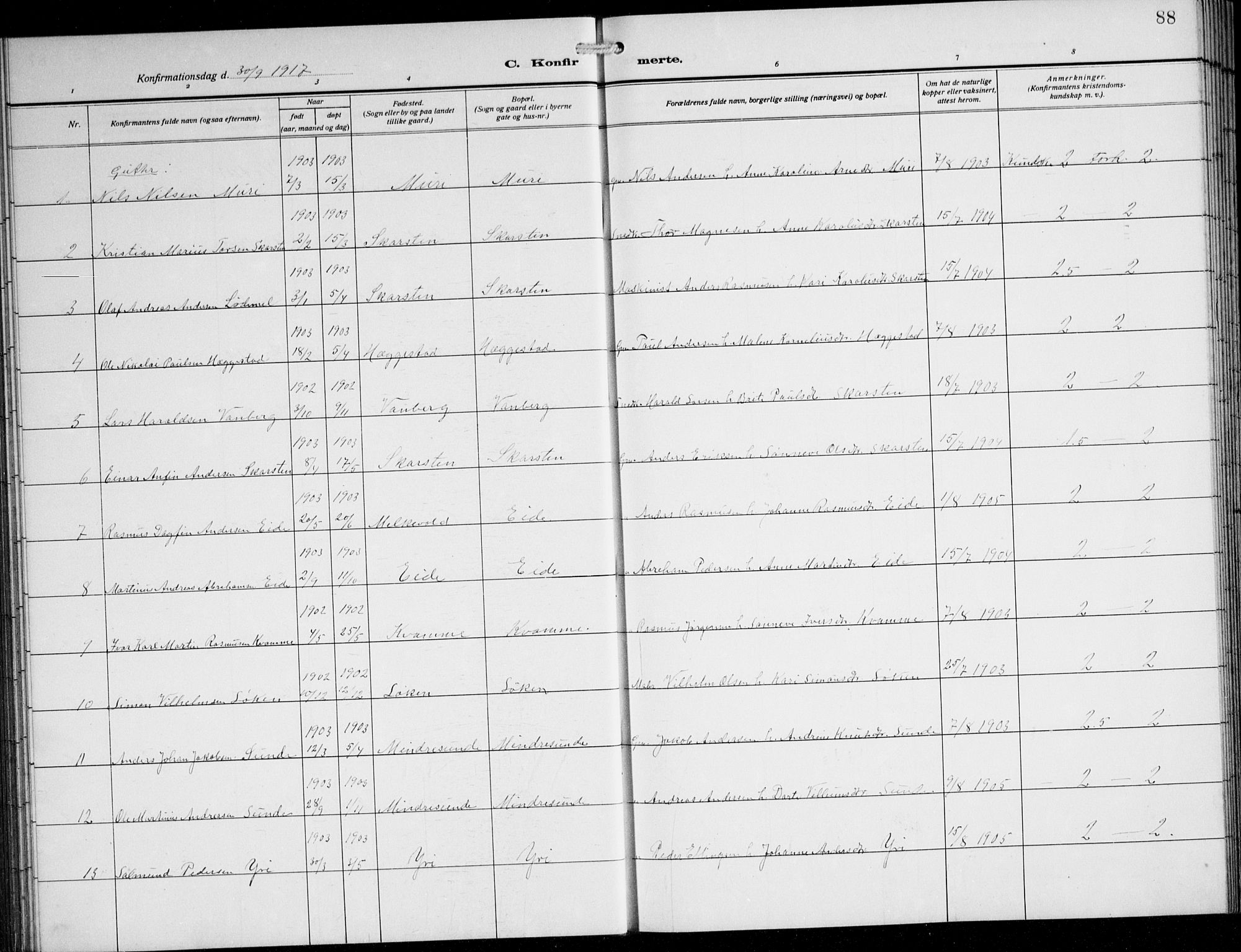 Innvik sokneprestembete, AV/SAB-A-80501: Parish register (copy) no. B 5, 1915-1943, p. 88