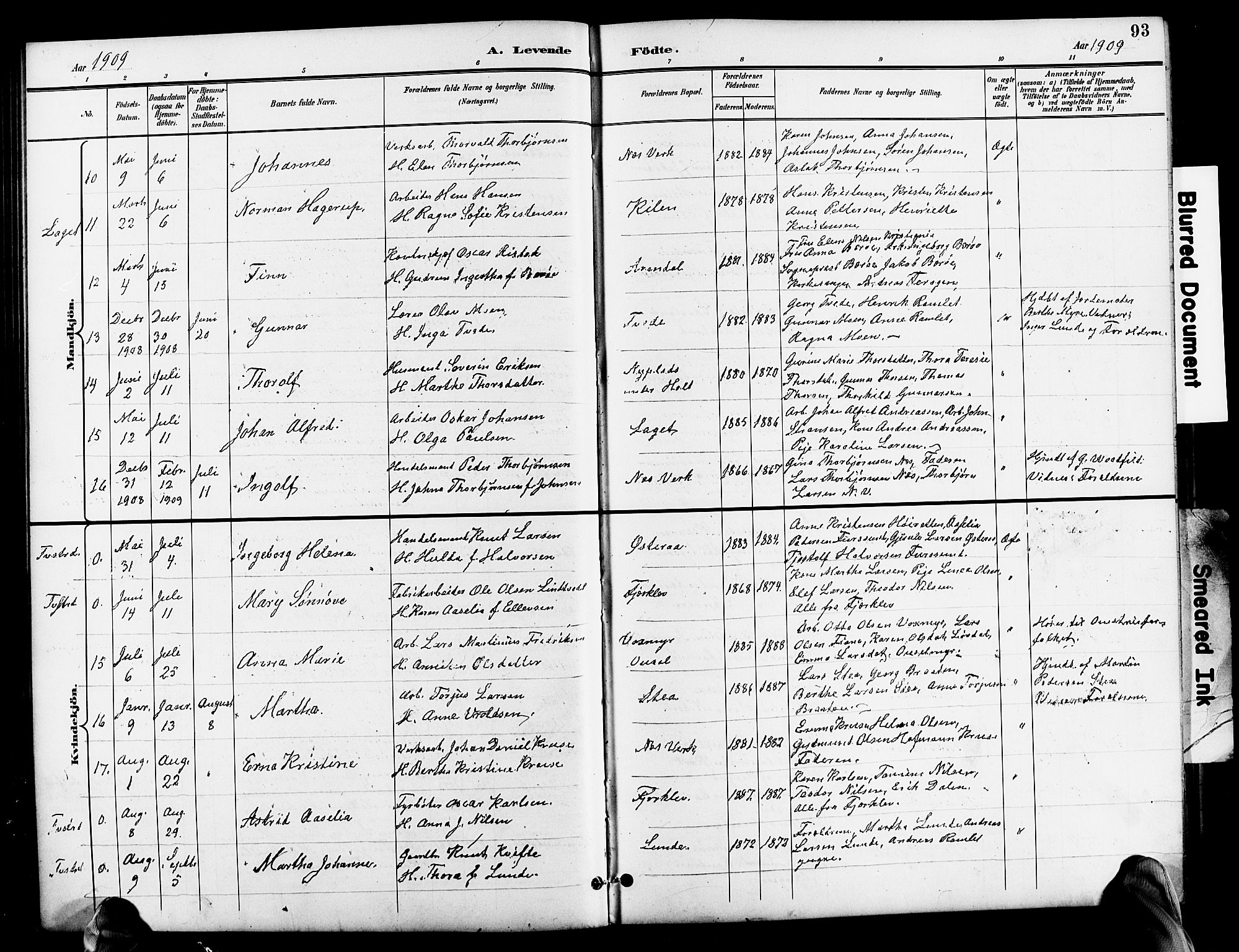 Holt sokneprestkontor, AV/SAK-1111-0021/F/Fb/L0011: Parish register (copy) no. B 11, 1897-1921, p. 93
