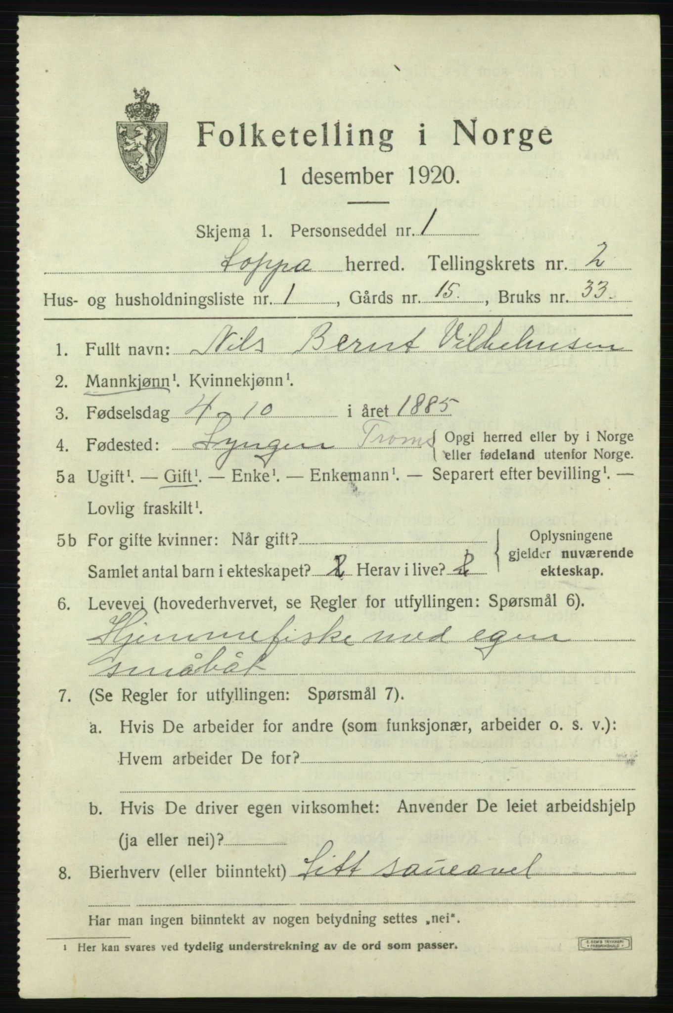 SATØ, 1920 census for Loppa, 1920, p. 818