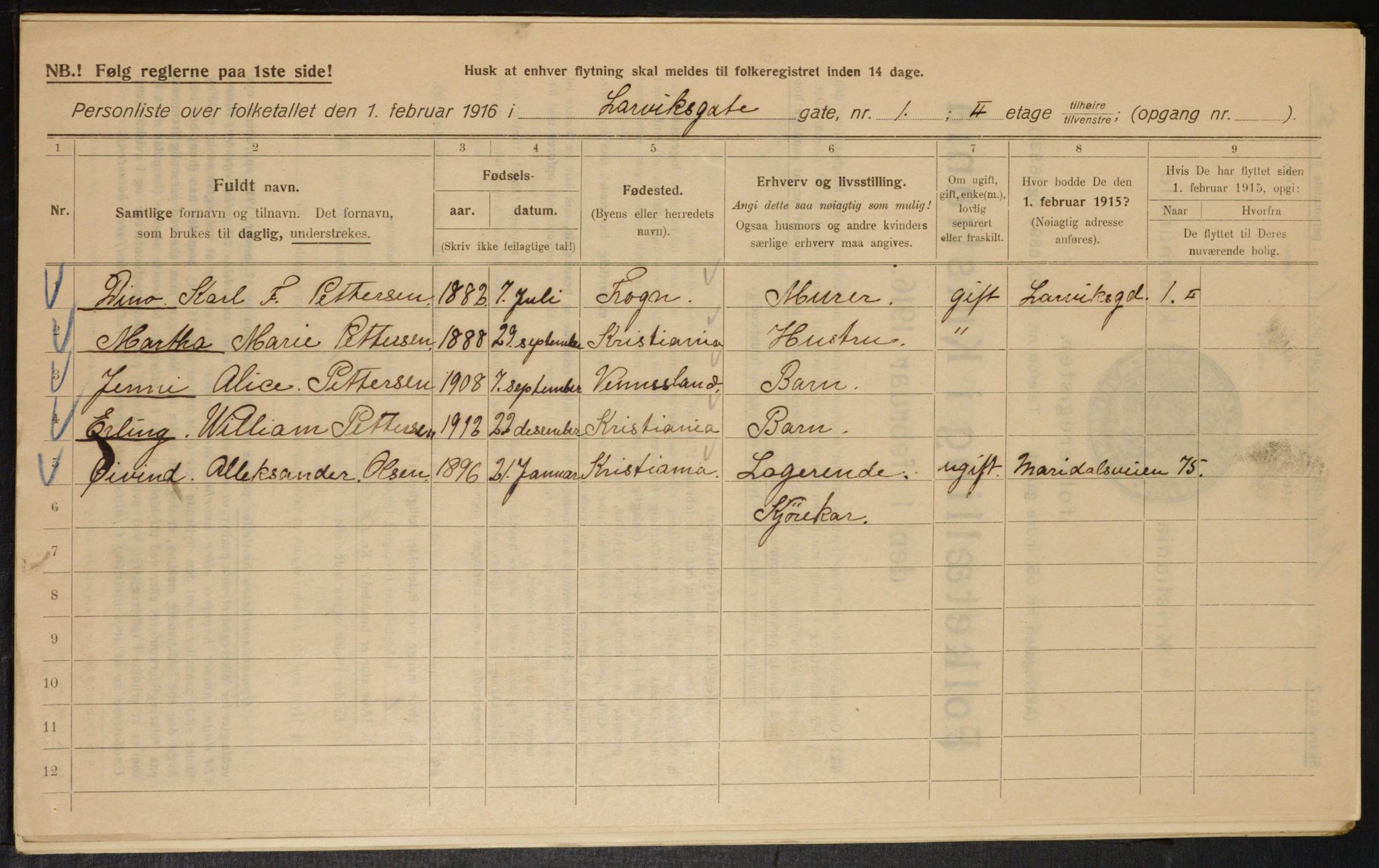 OBA, Municipal Census 1916 for Kristiania, 1916, p. 58383