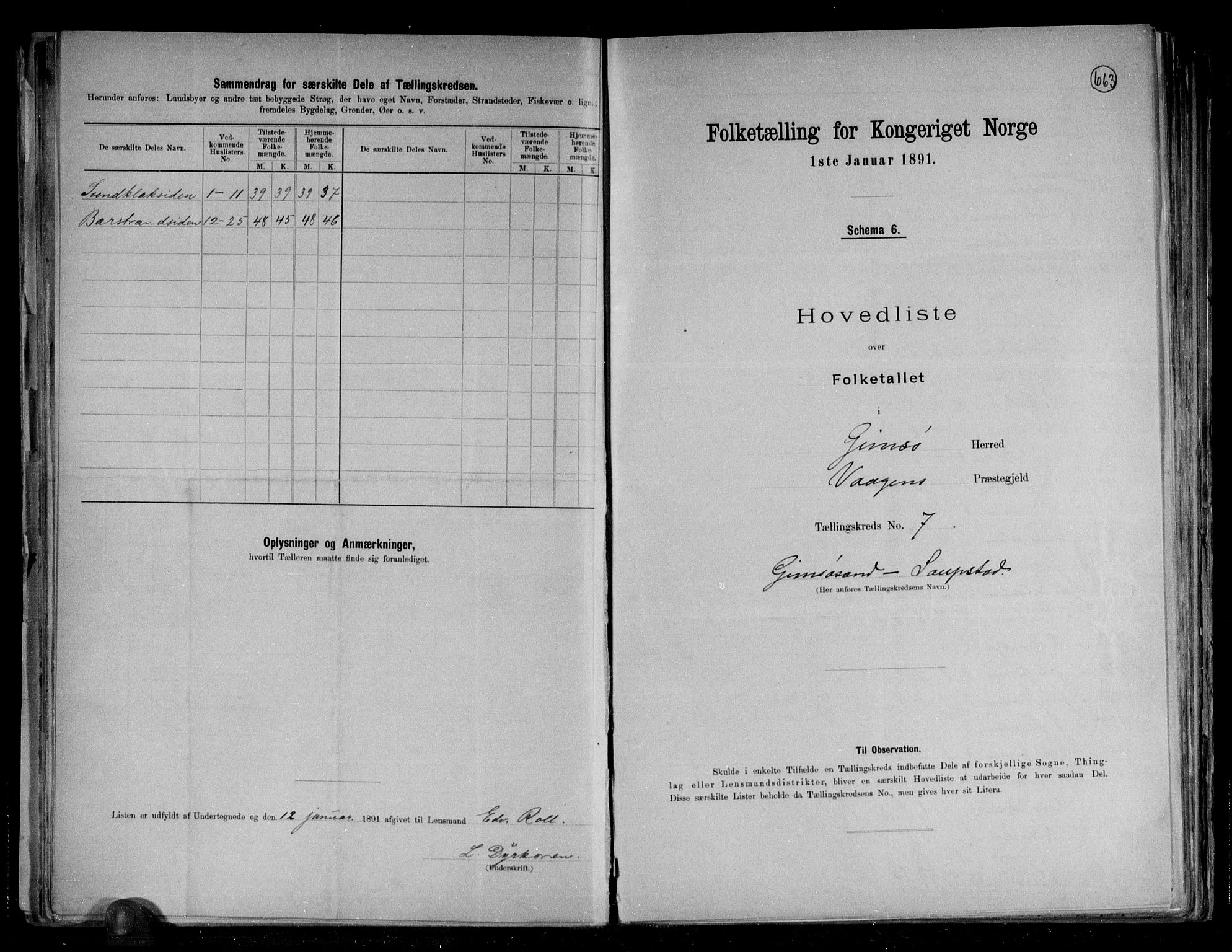 RA, 1891 census for 1864 Gimsøy, 1891, p. 16