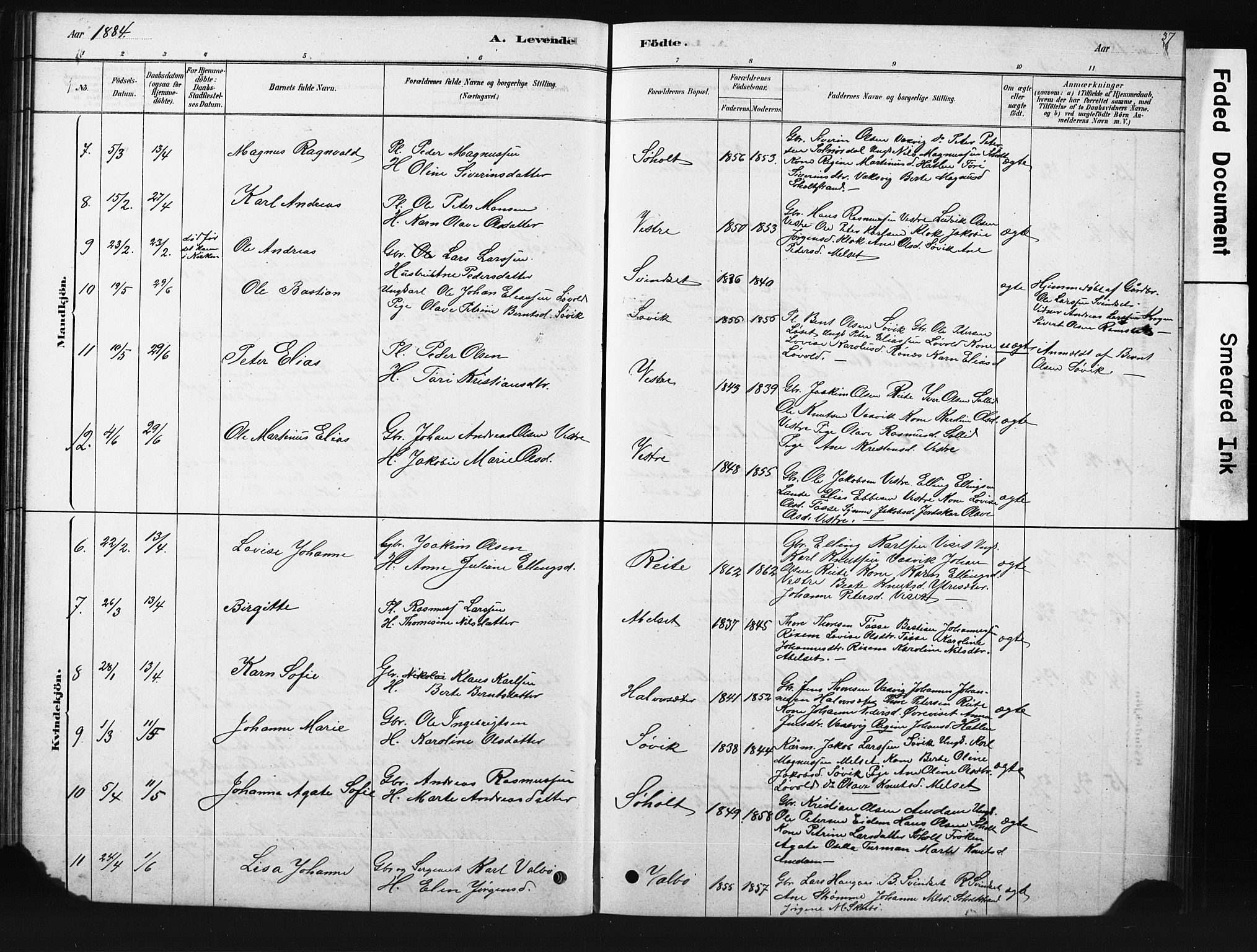 Ministerialprotokoller, klokkerbøker og fødselsregistre - Møre og Romsdal, SAT/A-1454/522/L0326: Parish register (copy) no. 522C05, 1878-1890, p. 37