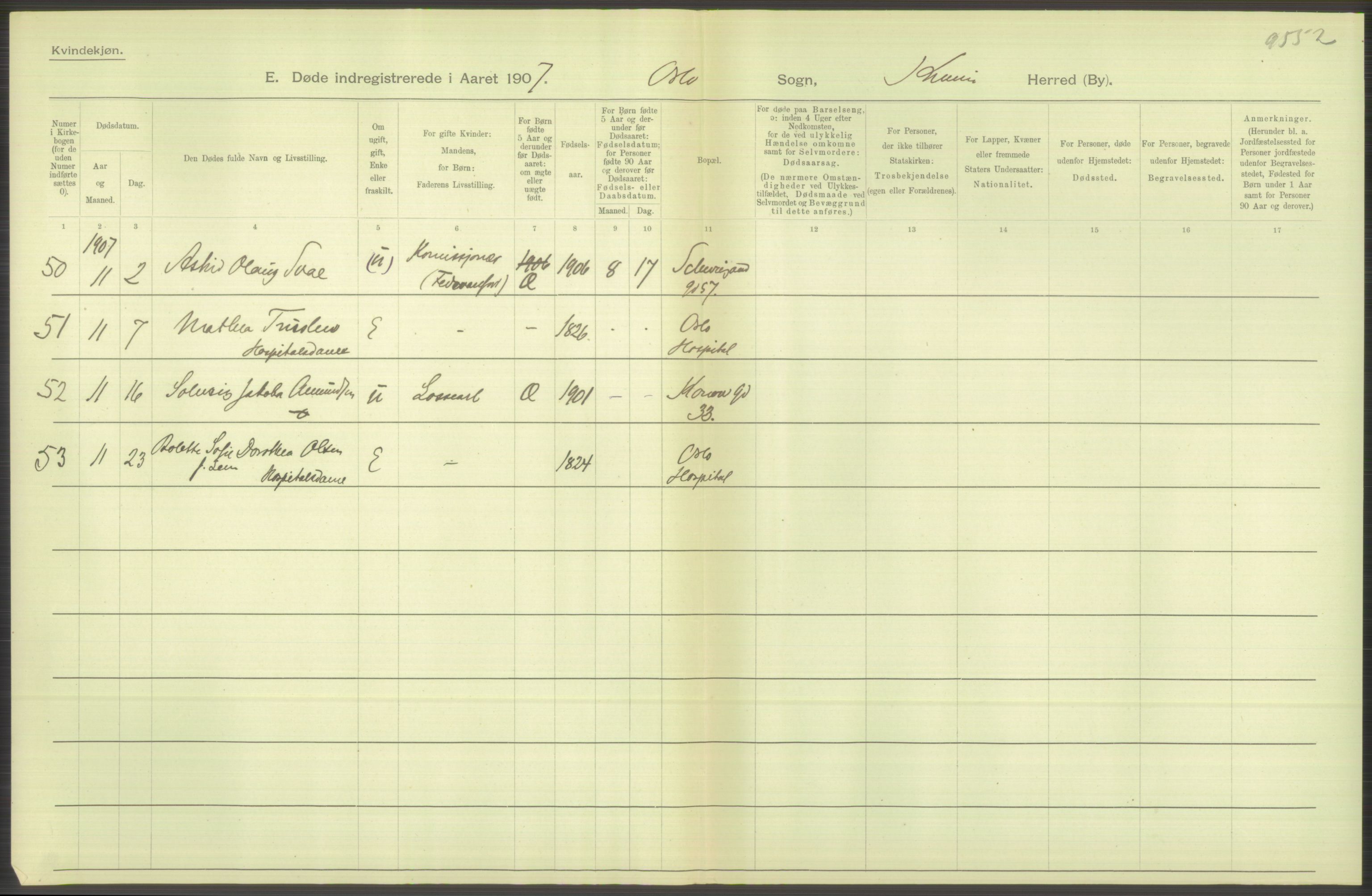 Statistisk sentralbyrå, Sosiodemografiske emner, Befolkning, RA/S-2228/D/Df/Dfa/Dfae/L0009: Kristiania: Døde, 1907, p. 528