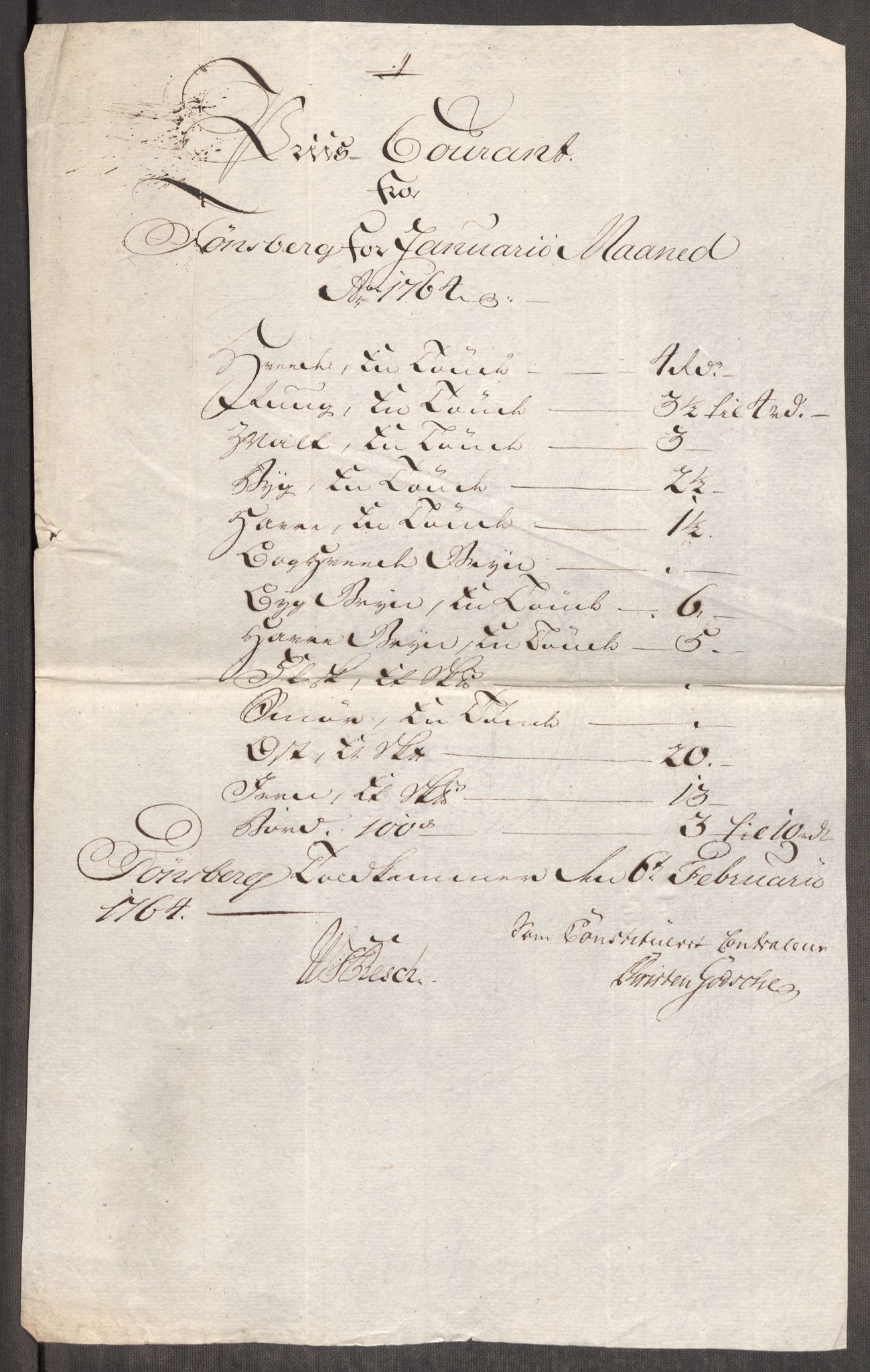 Rentekammeret inntil 1814, Realistisk ordnet avdeling, RA/EA-4070/Oe/L0008: [Ø1]: Priskuranter, 1764-1768, p. 130
