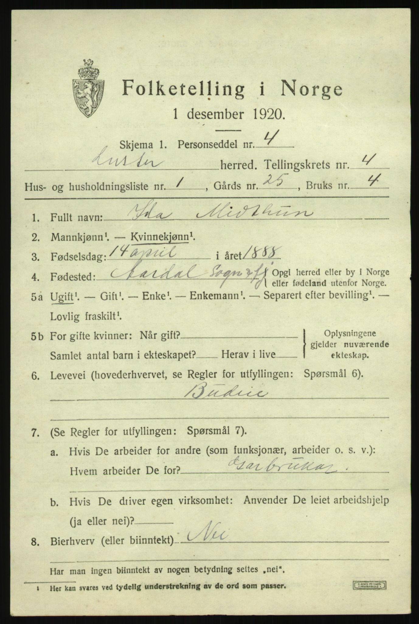 SAB, 1920 census for Luster, 1920, p. 2974