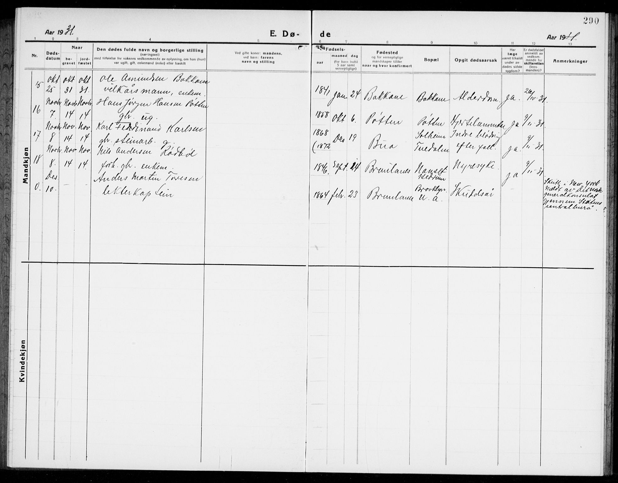 Brunlanes kirkebøker, SAKO/A-342/G/Ga/L0005: Parish register (copy) no. I 5, 1918-1941, p. 290