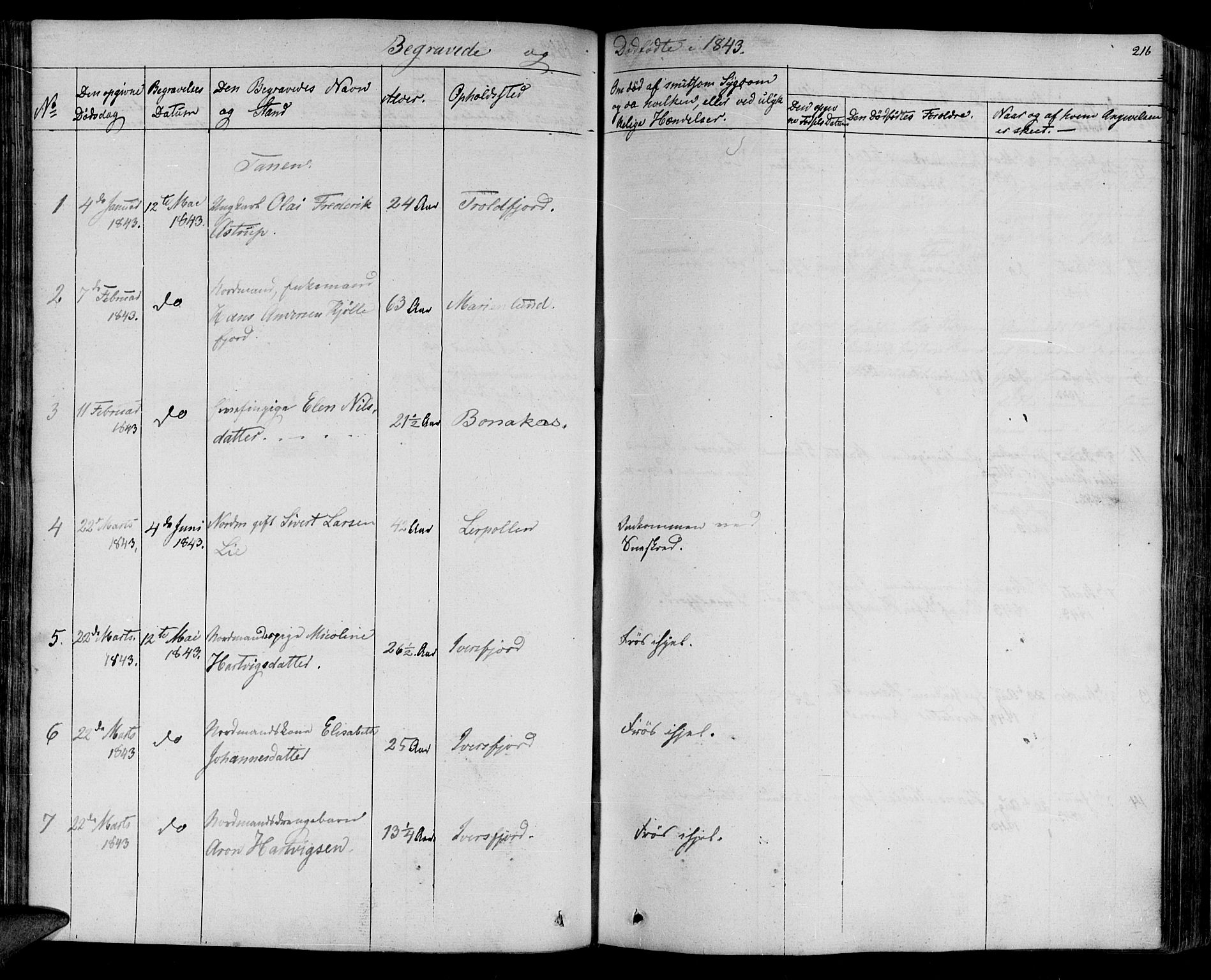Lebesby sokneprestkontor, SATØ/S-1353/H/Ha/L0003kirke: Parish register (official) no. 3, 1833-1852, p. 216