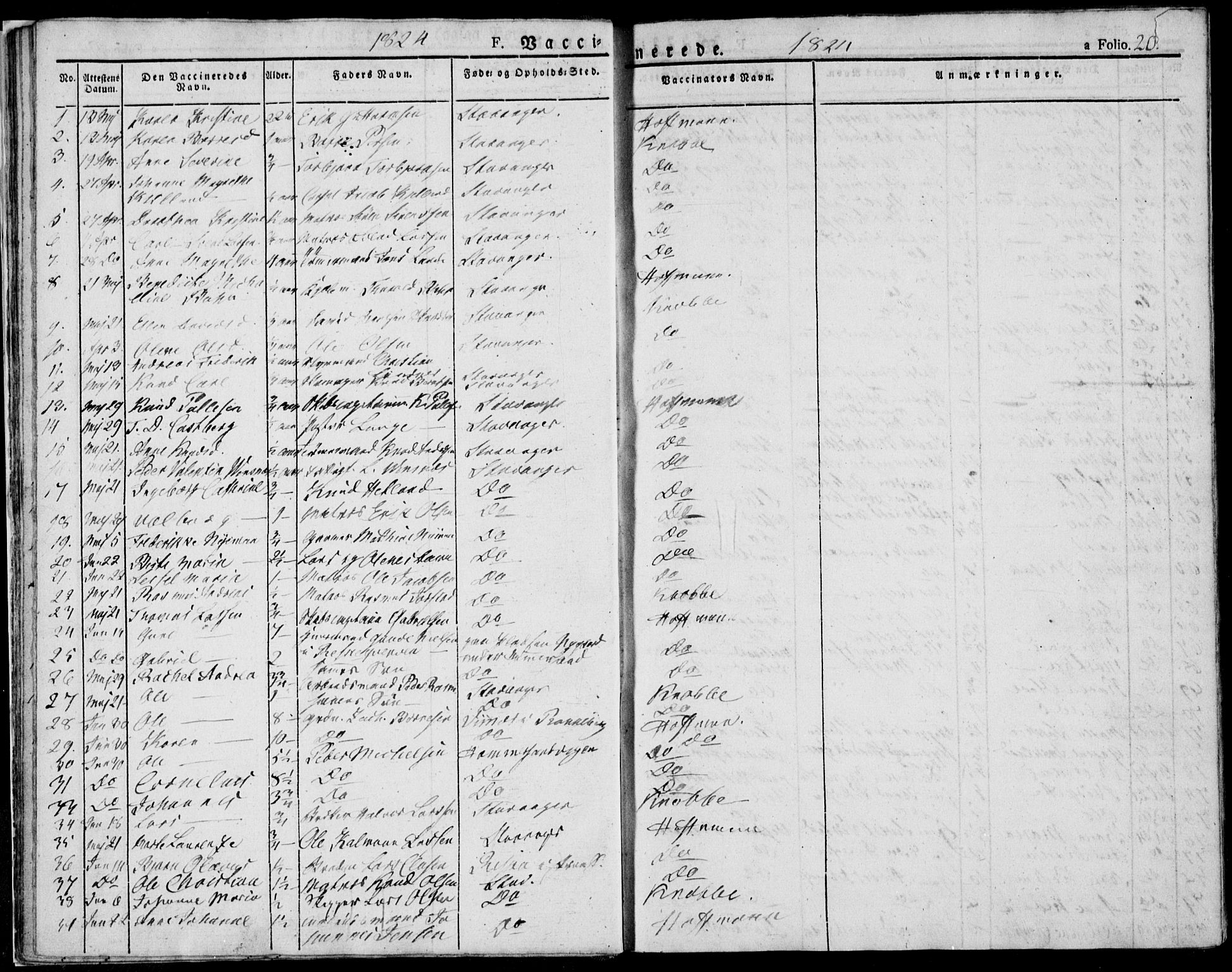 Domkirken sokneprestkontor, SAST/A-101812/001/30/30BA/L0010: Parish register (official) no. A 10, 1821-1859, p. 20