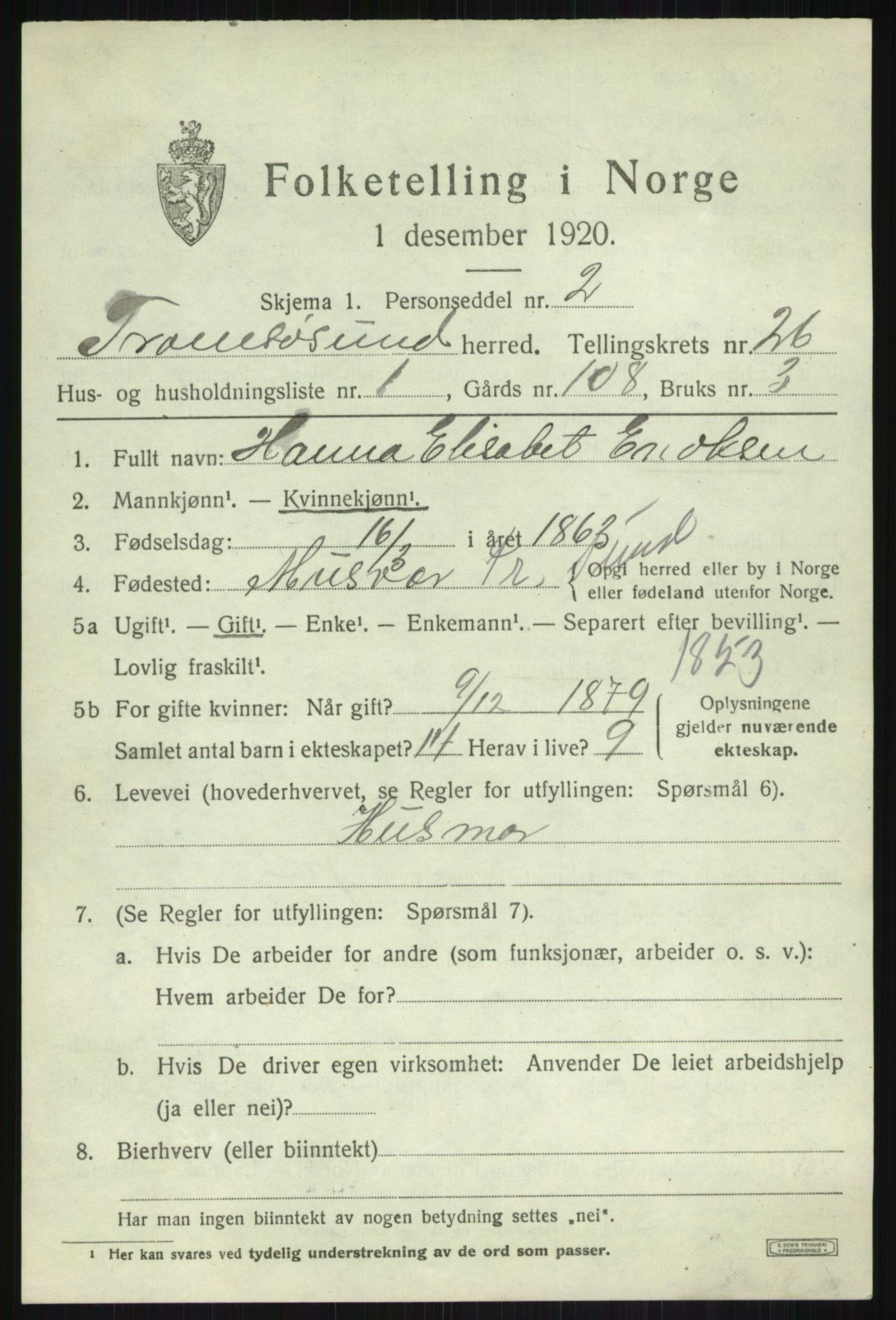 SATØ, 1920 census for Tromsøysund, 1920, p. 12184