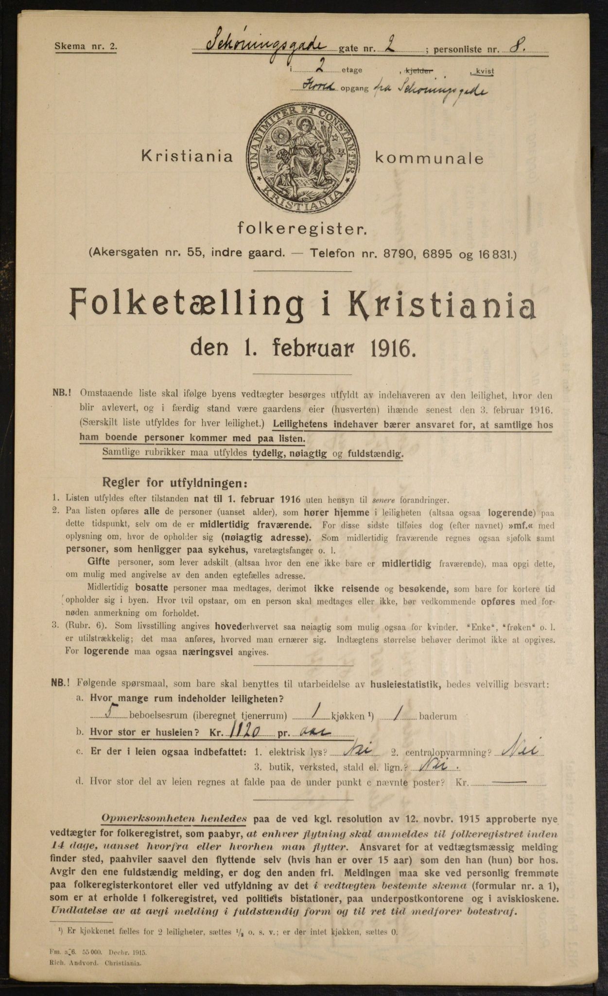 OBA, Municipal Census 1916 for Kristiania, 1916, p. 95632