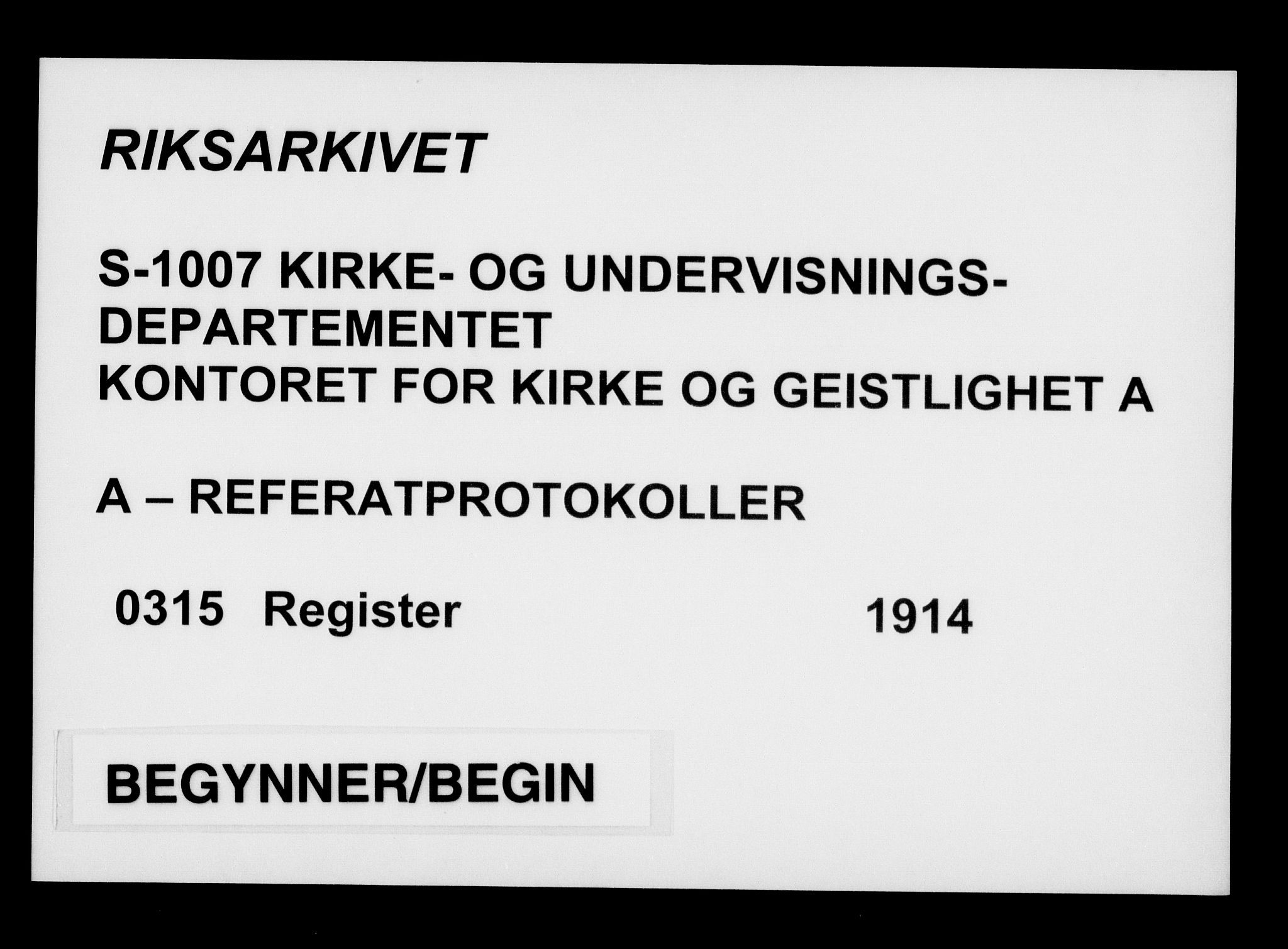 Kirke- og undervisningsdepartementet, Kontoret  for kirke og geistlighet A, AV/RA-S-1007/A/Aa/L0315: Register, 1914