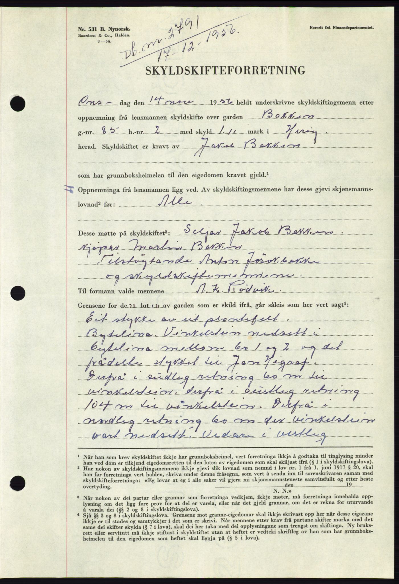 Søre Sunnmøre sorenskriveri, AV/SAT-A-4122/1/2/2C/L0105: Mortgage book no. 31A, 1956-1957, Diary no: : 2791/1956