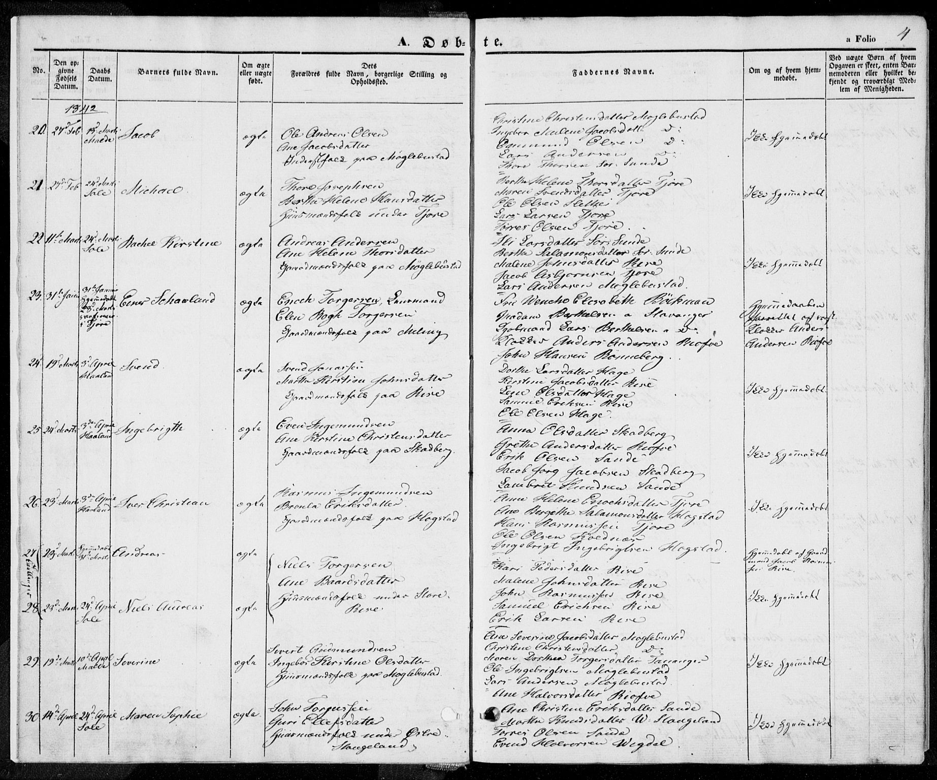 Håland sokneprestkontor, AV/SAST-A-101802/001/30BA/L0006: Parish register (official) no. A 6, 1842-1853, p. 4