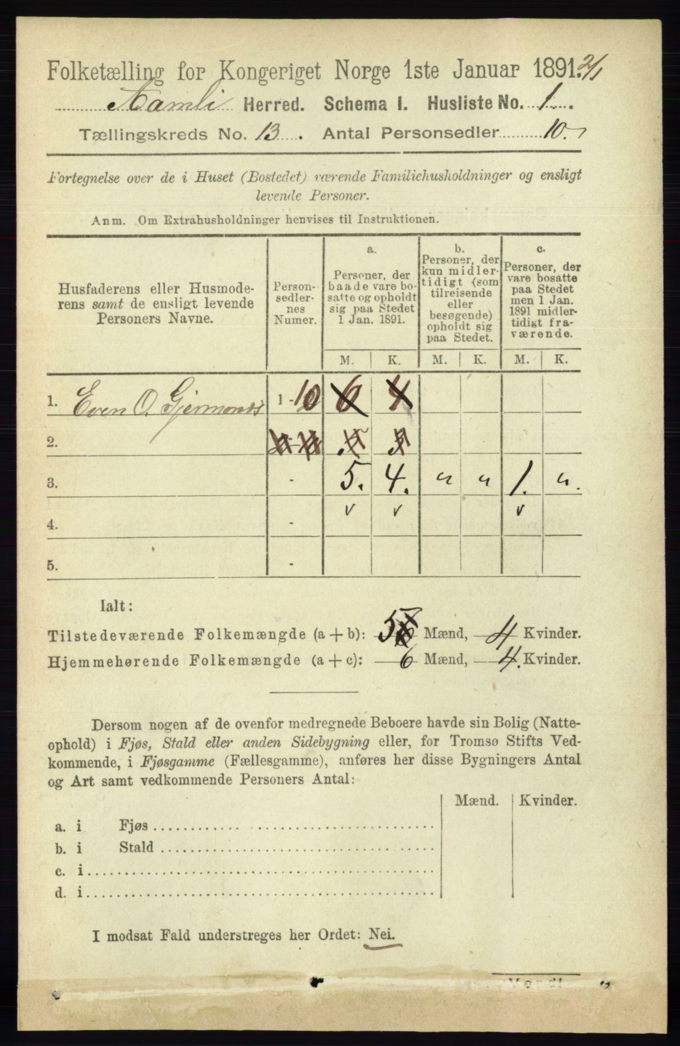 RA, 1891 census for 0929 Åmli, 1891, p. 2132