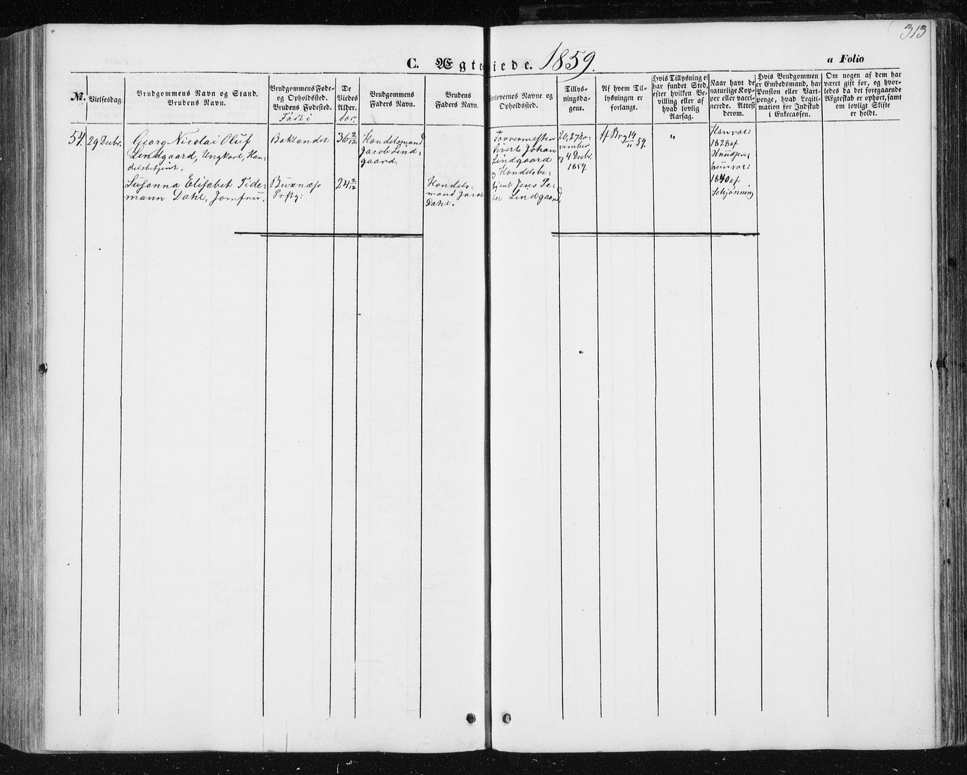 Ministerialprotokoller, klokkerbøker og fødselsregistre - Sør-Trøndelag, AV/SAT-A-1456/602/L0112: Parish register (official) no. 602A10, 1848-1859, p. 313