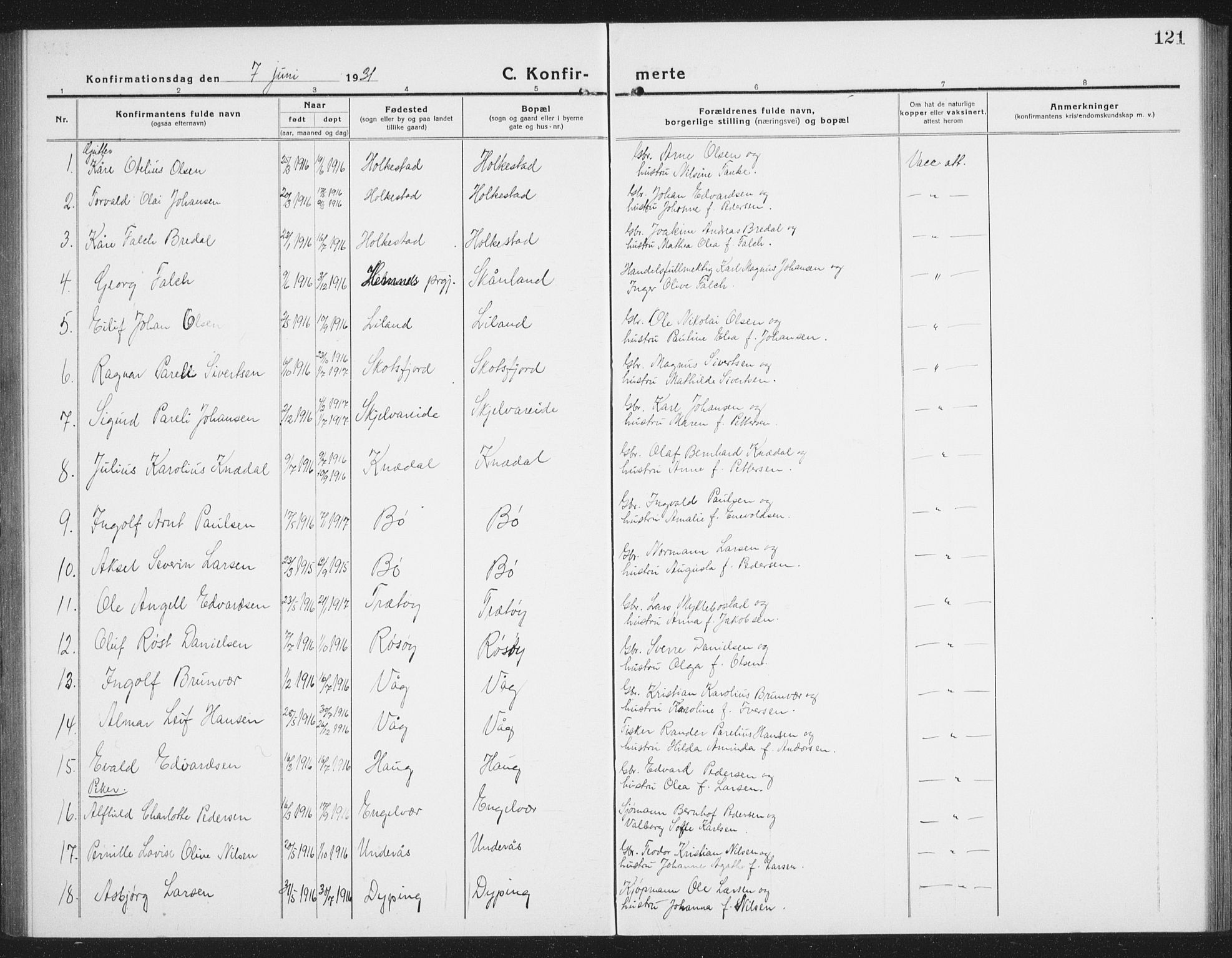 Ministerialprotokoller, klokkerbøker og fødselsregistre - Nordland, AV/SAT-A-1459/855/L0817: Parish register (copy) no. 855C06, 1917-1934, p. 121