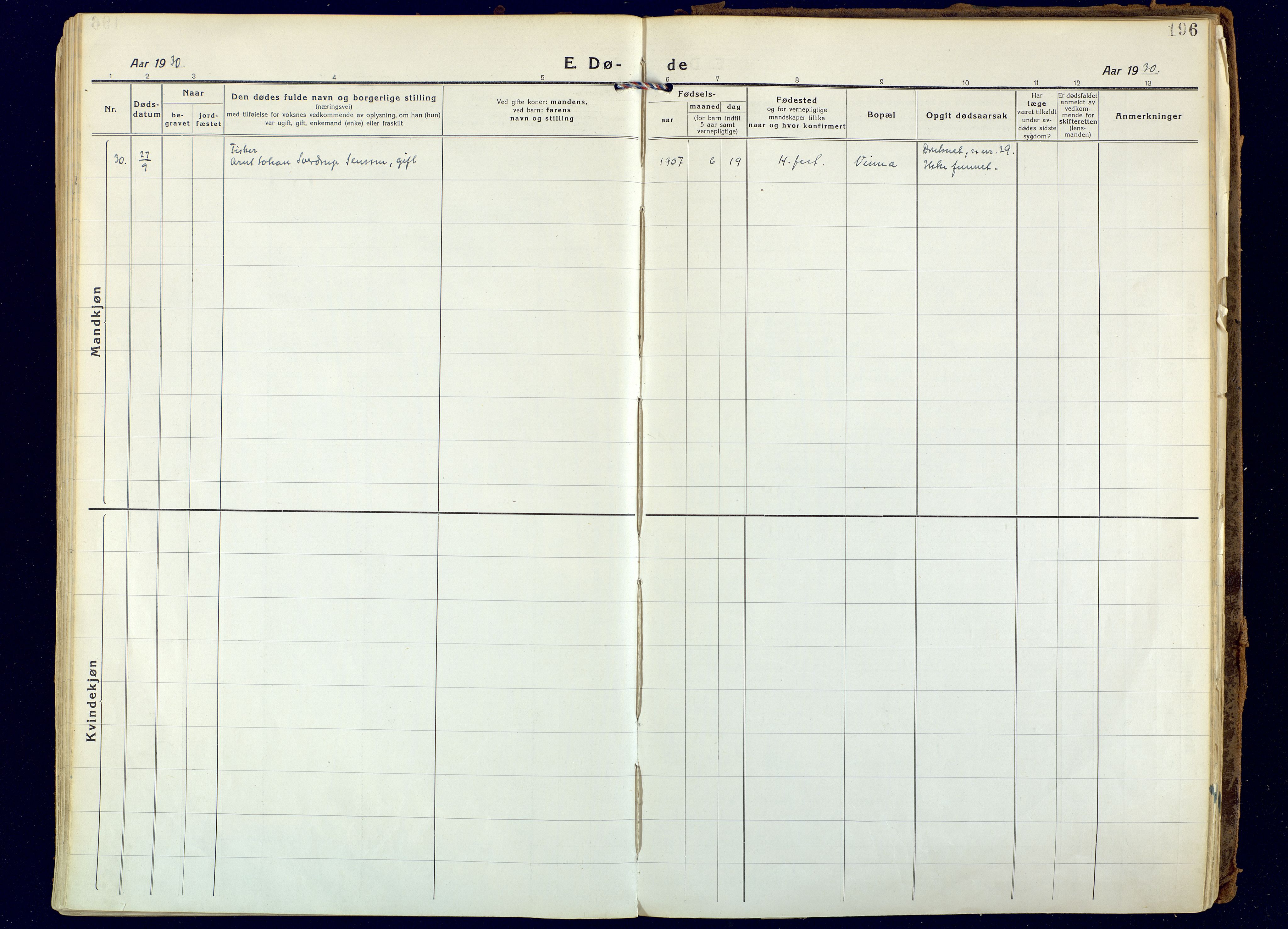 Hammerfest sokneprestkontor, AV/SATØ-S-1347/H/Ha/L0018.kirke: Parish register (official) no. 18, 1918-1933, p. 196