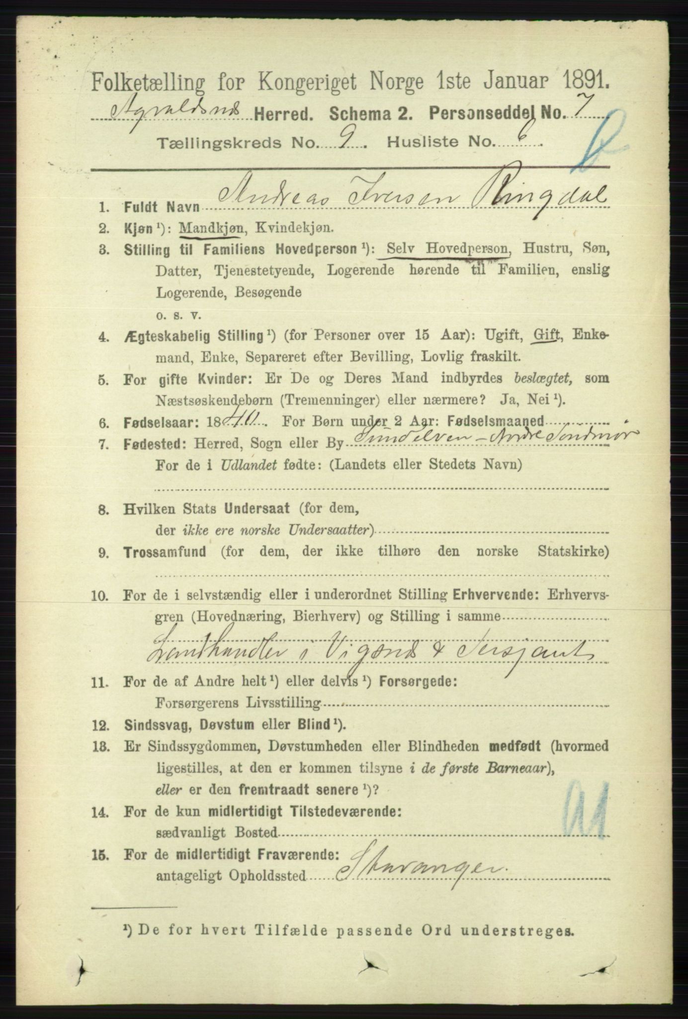 RA, 1891 census for 1147 Avaldsnes, 1891, p. 5024