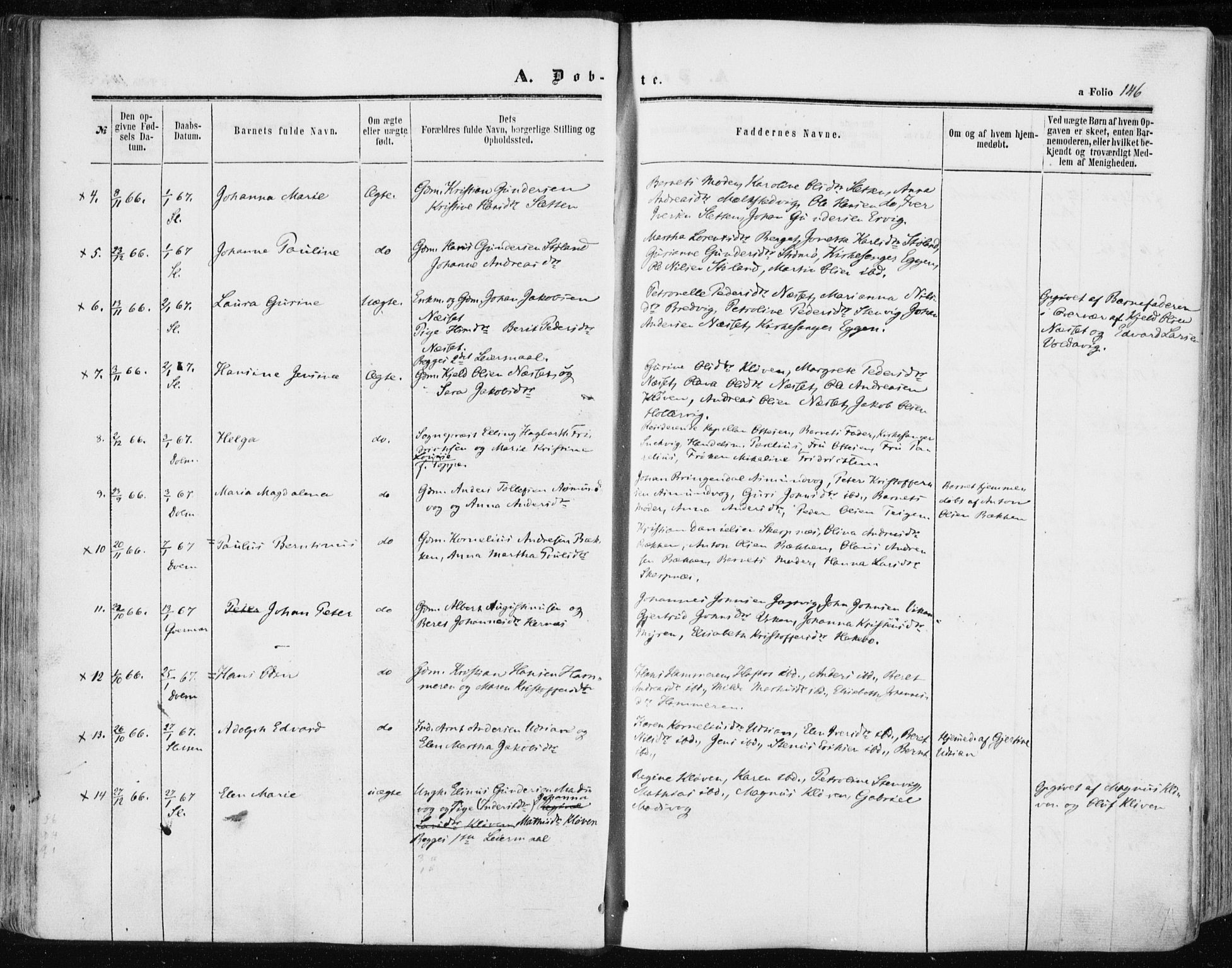 Ministerialprotokoller, klokkerbøker og fødselsregistre - Sør-Trøndelag, SAT/A-1456/634/L0531: Parish register (official) no. 634A07, 1861-1870, p. 146