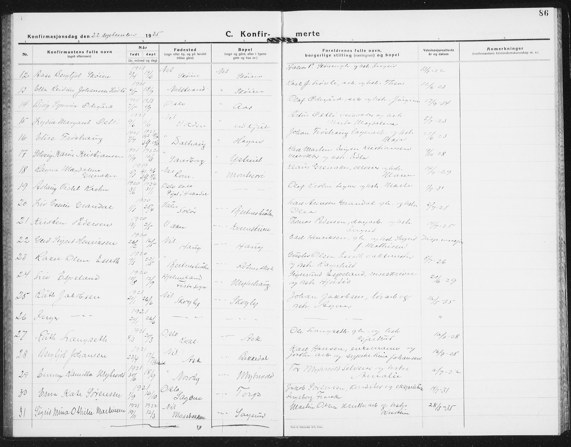 Nittedal prestekontor Kirkebøker, SAO/A-10365a/G/Ga/L0004: Parish register (copy) no. I 4, 1930-1943, p. 86