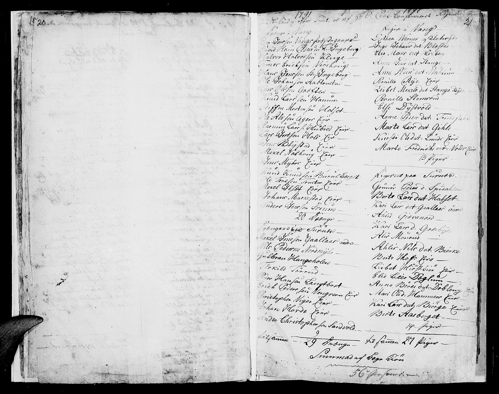 Vang prestekontor, Hedmark, SAH/PREST-008/H/Ha/Haa/L0004: Parish register (official) no. 4, 1776-1806, p. 20-21