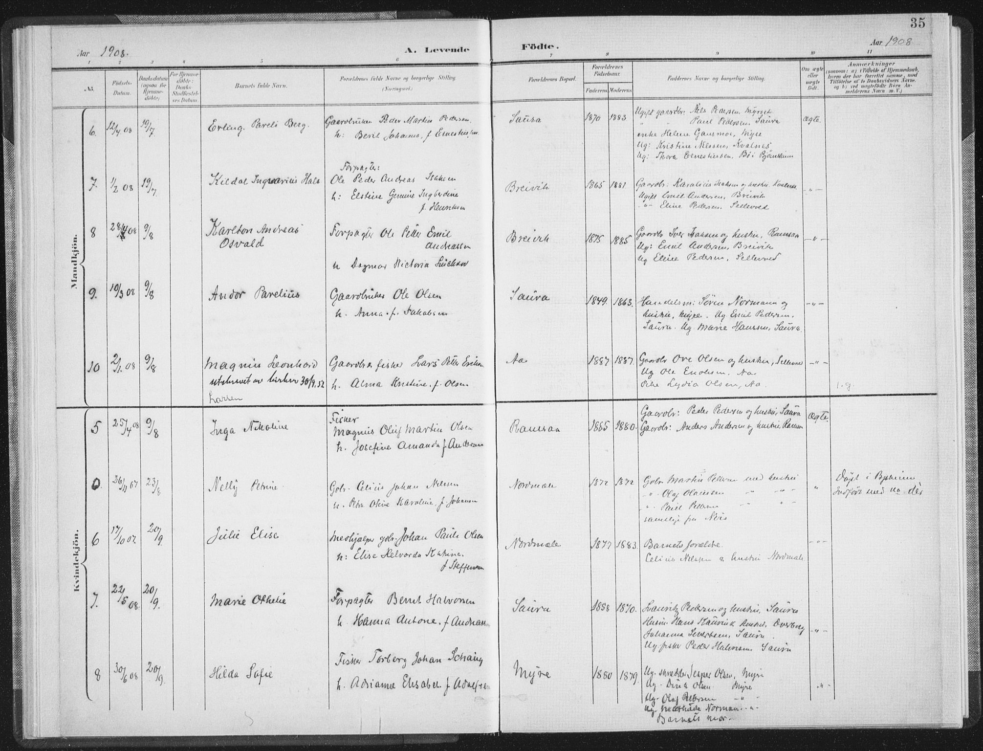 Ministerialprotokoller, klokkerbøker og fødselsregistre - Nordland, AV/SAT-A-1459/897/L1400: Parish register (official) no. 897A07, 1897-1908, p. 35