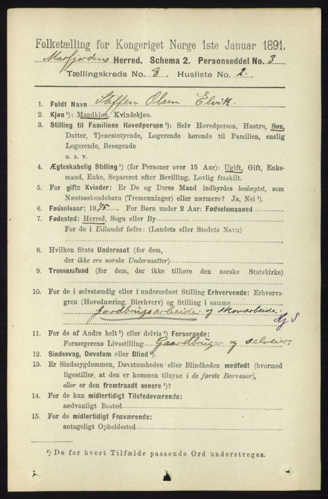 RA, 1891 census for 1266 Masfjorden, 1891, p. 1543