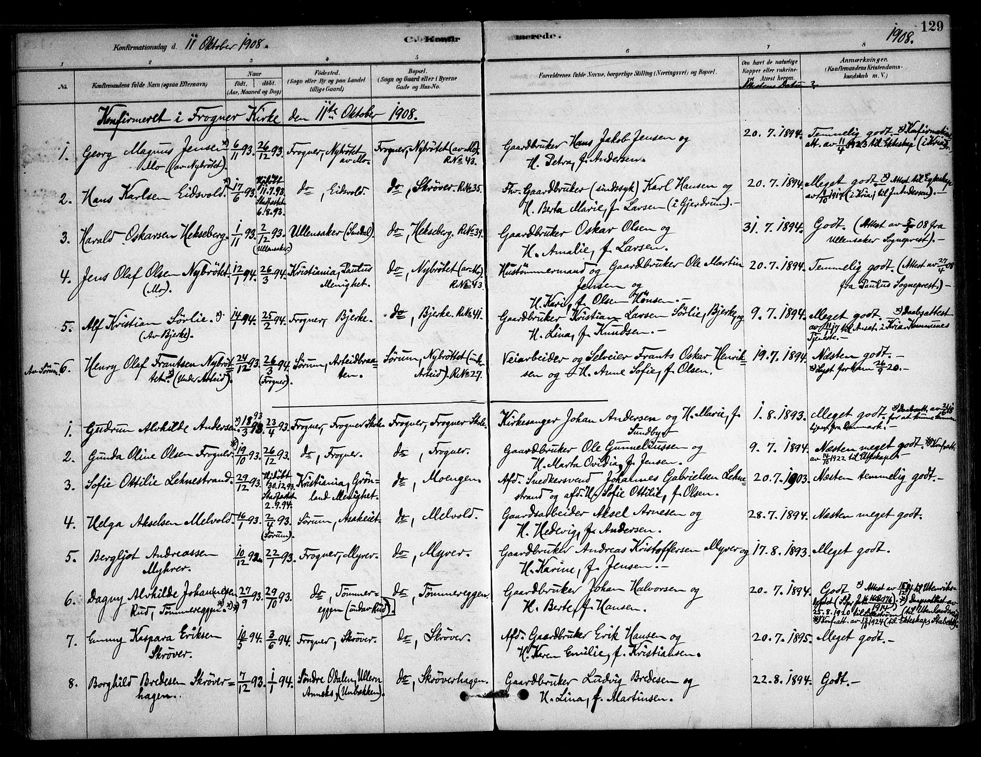 Sørum prestekontor Kirkebøker, SAO/A-10303/F/Fb/L0001: Parish register (official) no. II 1, 1878-1915, p. 129