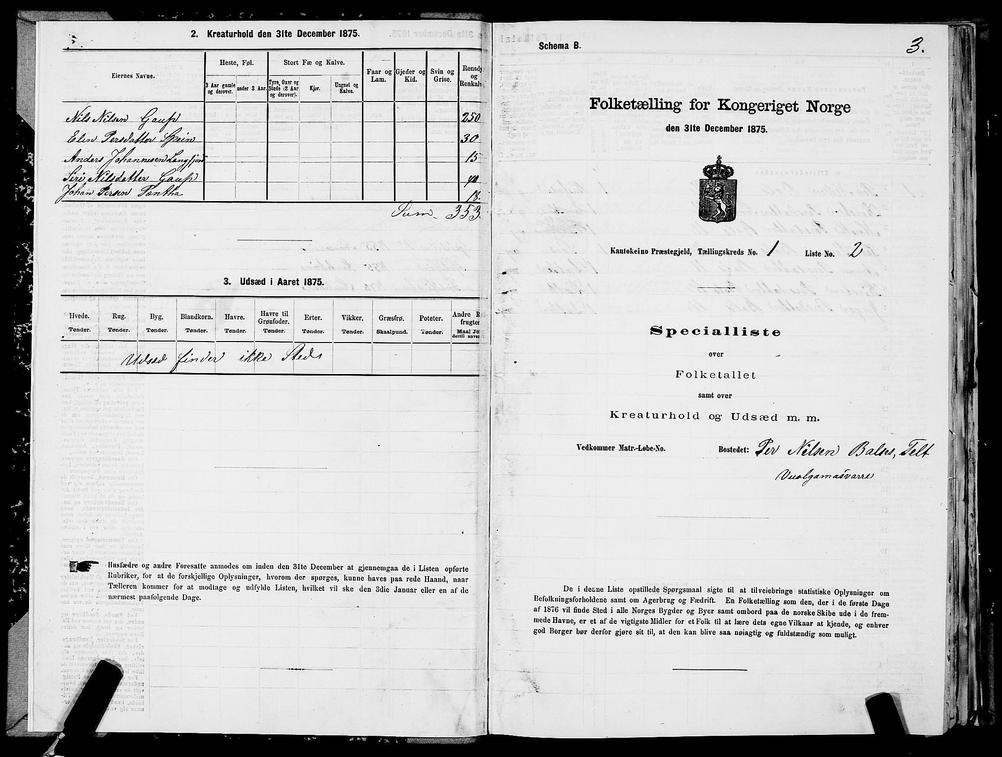 SATØ, 1875 census for 2011P Kautokeino, 1875, p. 1003