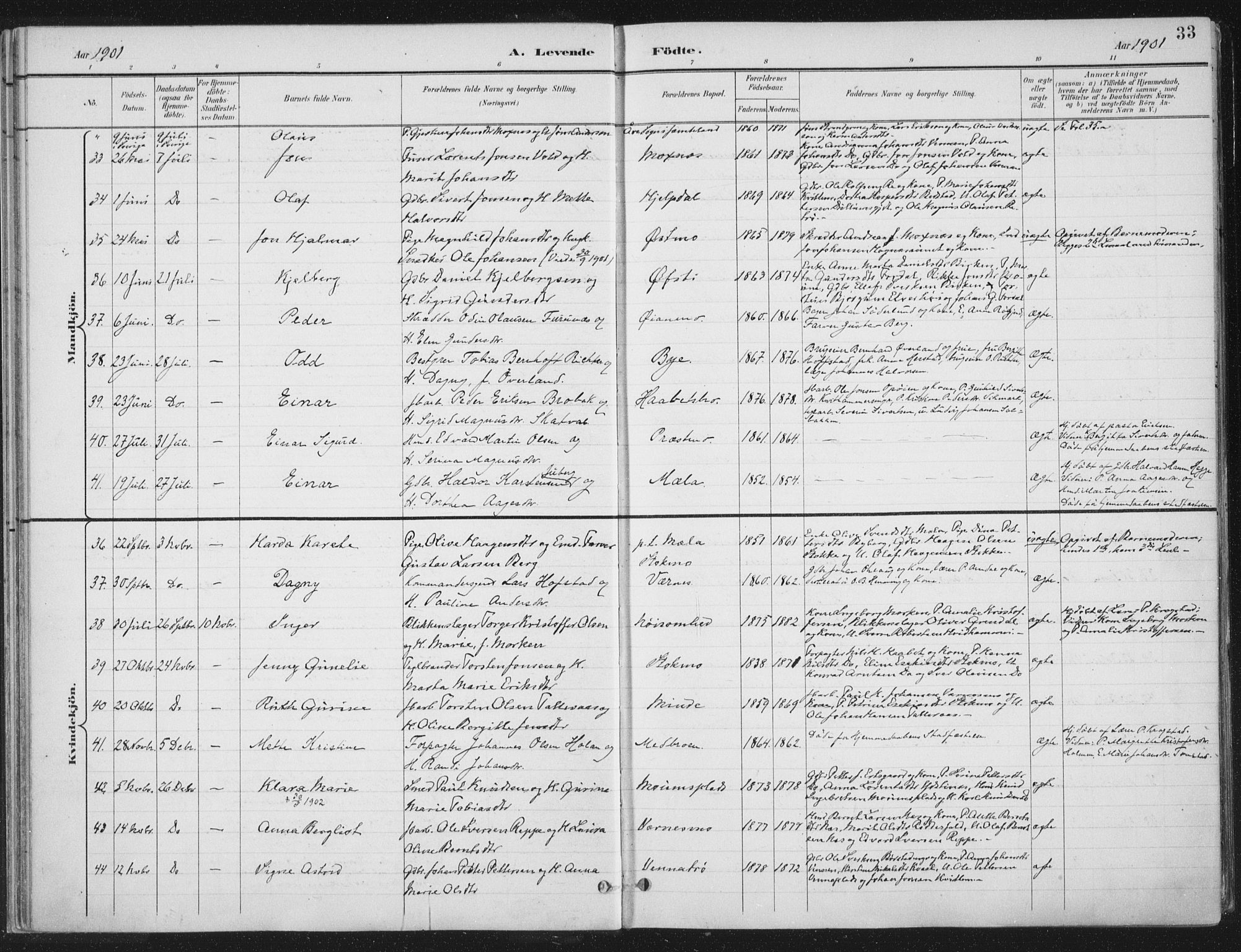 Ministerialprotokoller, klokkerbøker og fødselsregistre - Nord-Trøndelag, AV/SAT-A-1458/709/L0082: Parish register (official) no. 709A22, 1896-1916, p. 33