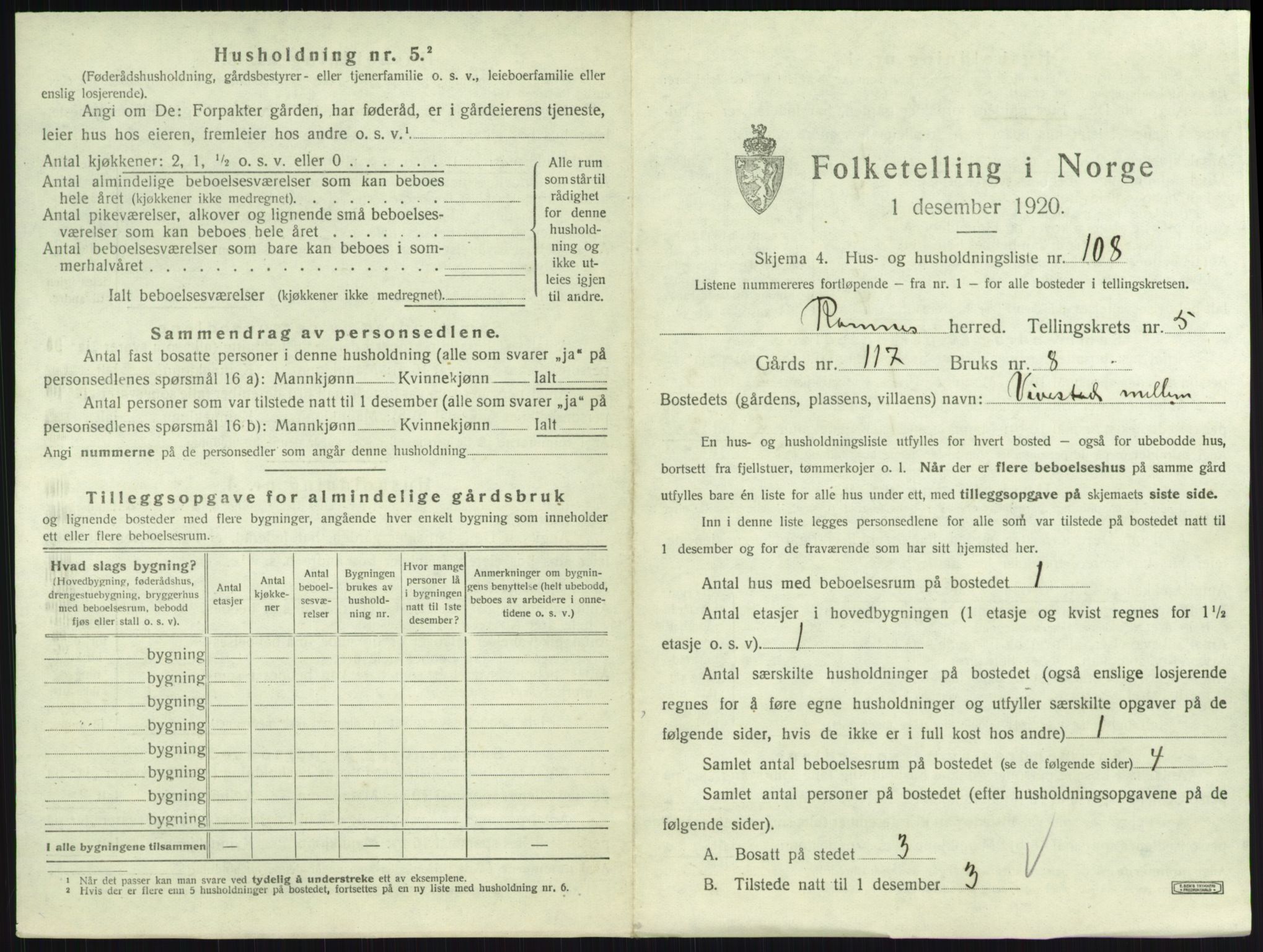 SAKO, 1920 census for Ramnes, 1920, p. 941