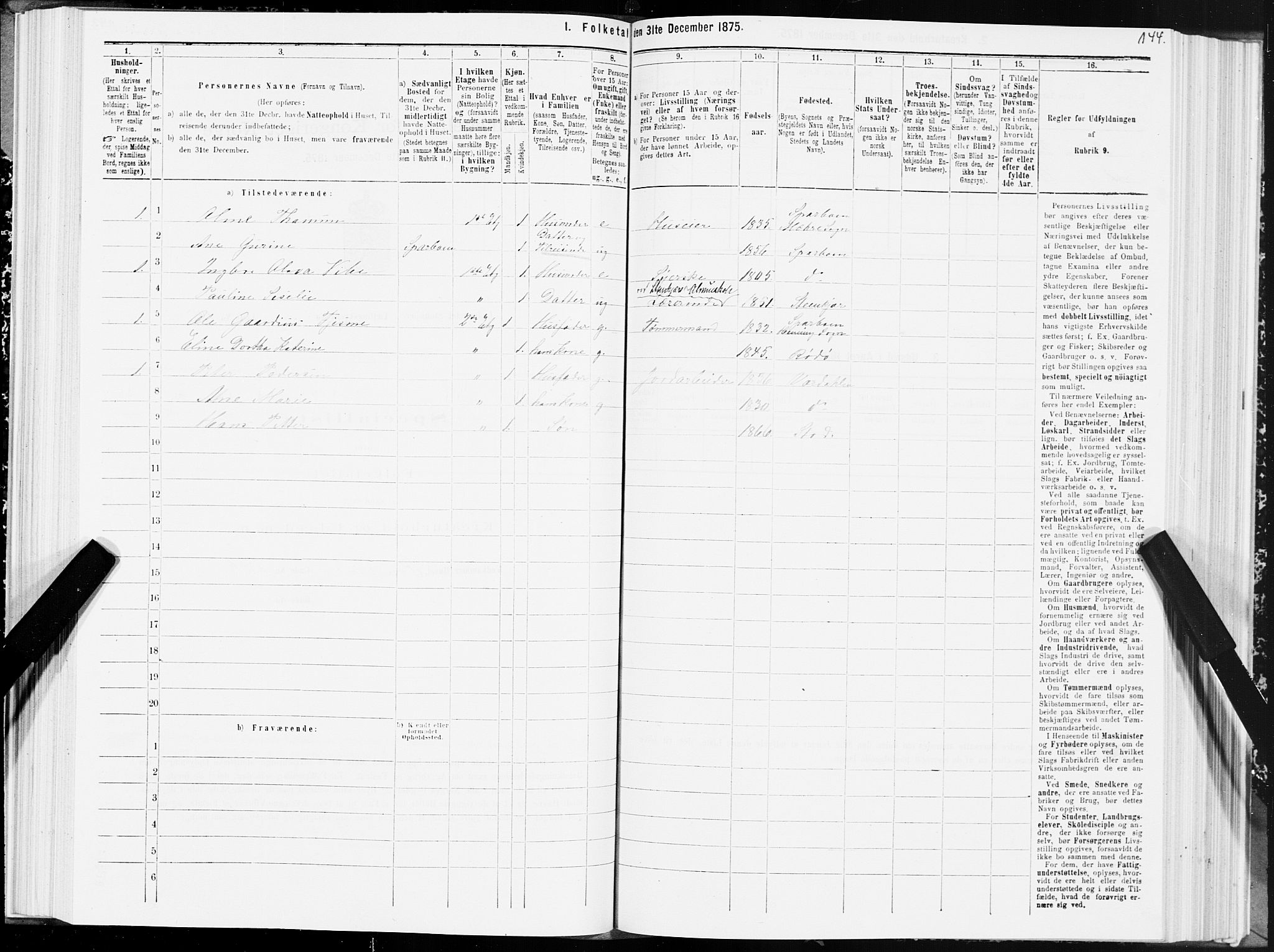 SAT, 1875 census for 1702B Steinkjer/Steinkjer, 1875, p. 144