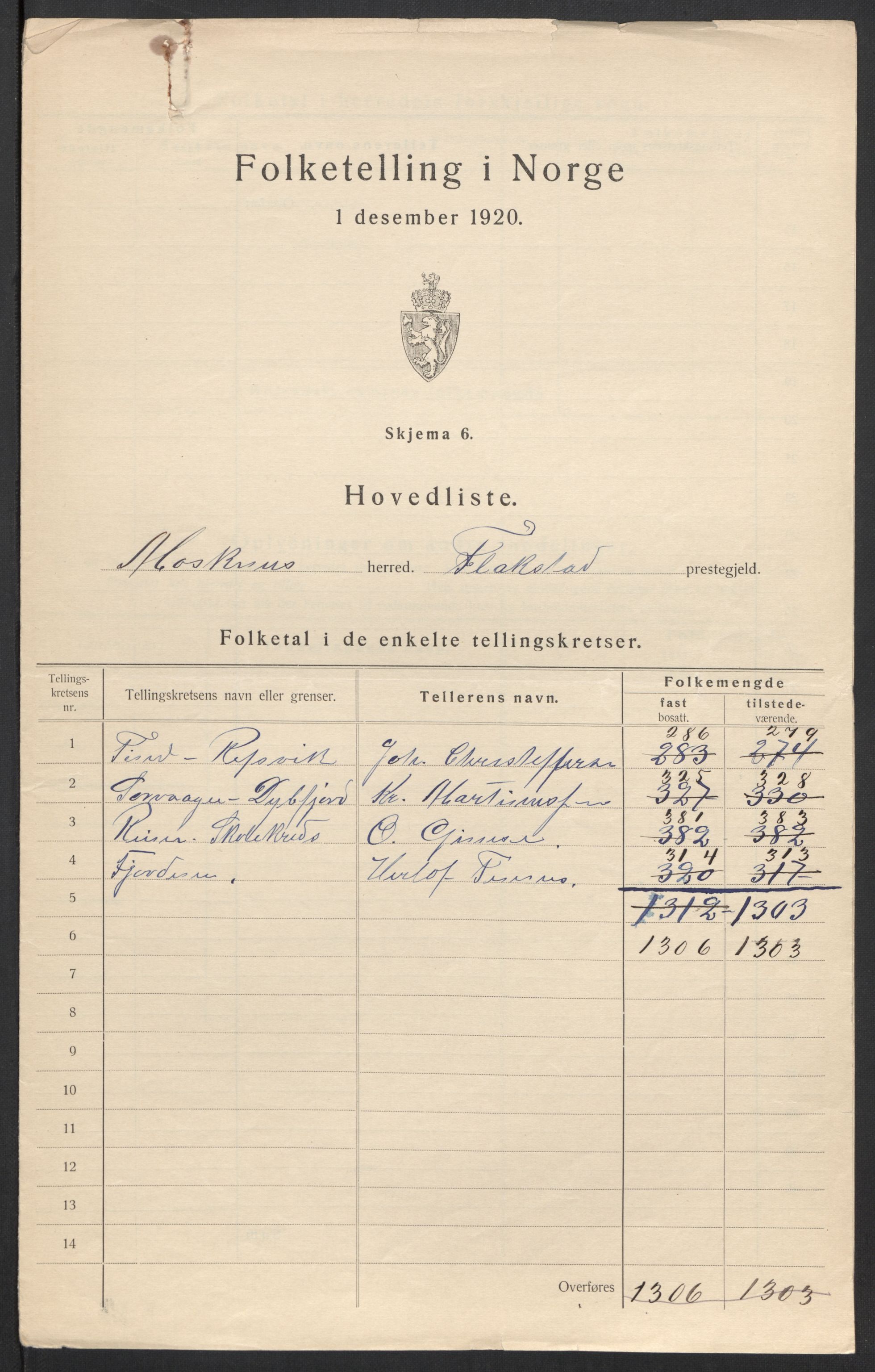 SAT, 1920 census for Moskenes, 1920, p. 3