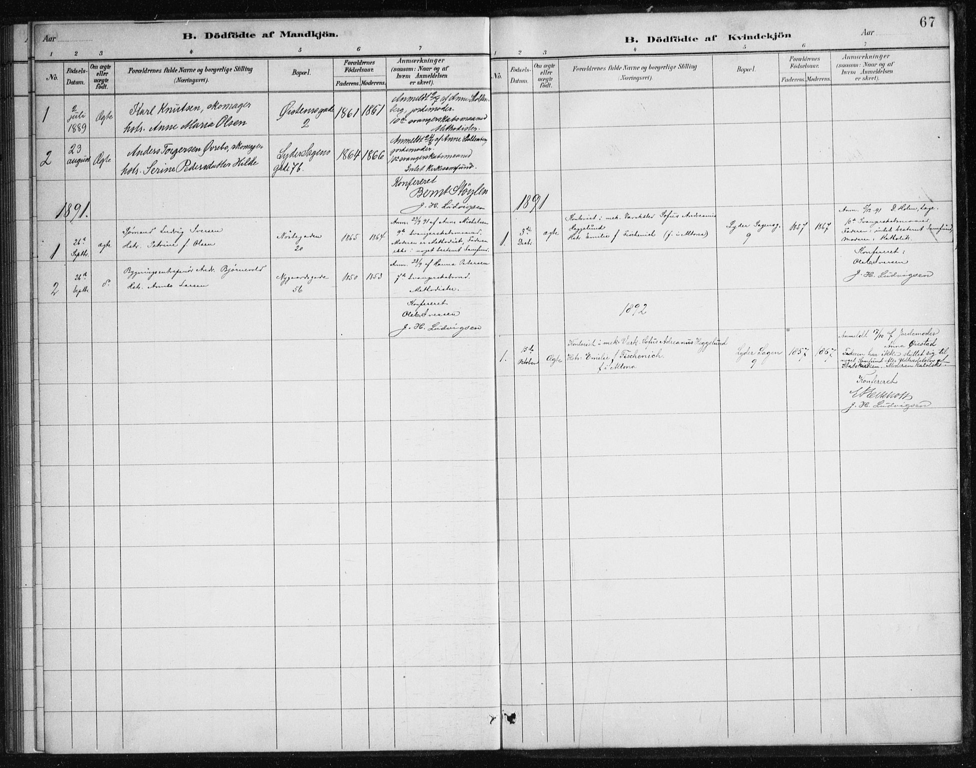 Johanneskirken sokneprestembete, SAB/A-76001/H/Haa/L0007: Parish register (official) no. B 1, 1885-1915, p. 67