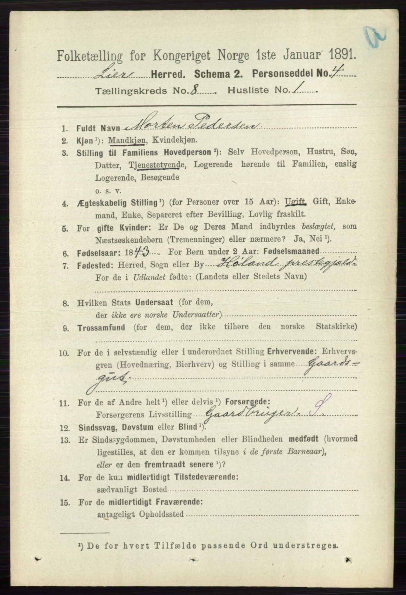 RA, 1891 census for 0626 Lier, 1891, p. 5064