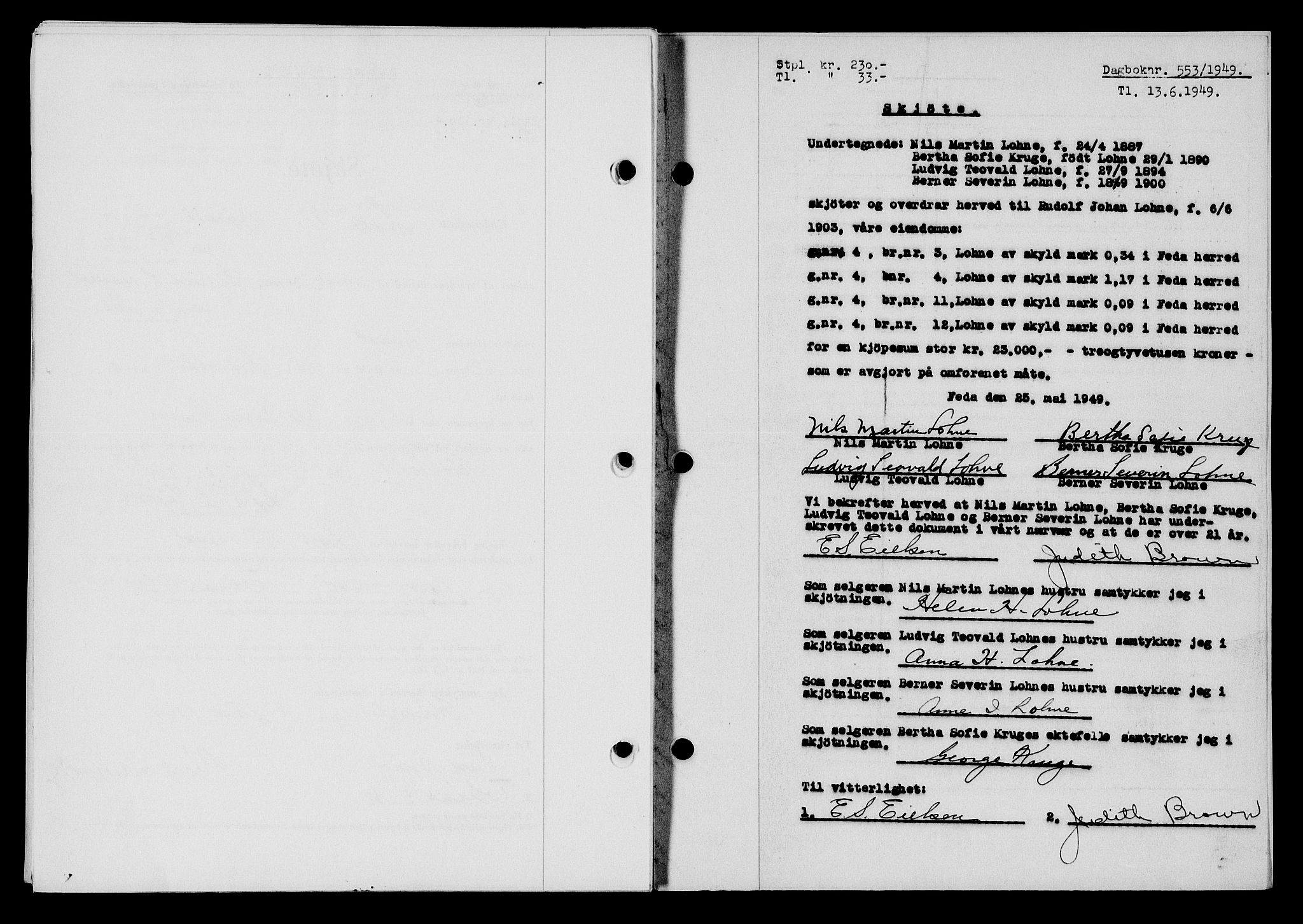 Flekkefjord sorenskriveri, SAK/1221-0001/G/Gb/Gba/L0065: Mortgage book no. A-13, 1949-1949, Diary no: : 553/1949