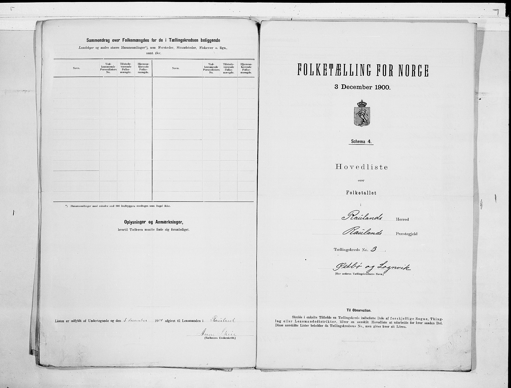 SAKO, 1900 census for Rauland, 1900, p. 8