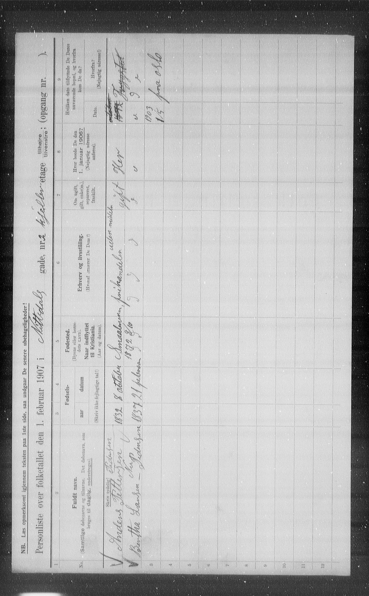 OBA, Municipal Census 1907 for Kristiania, 1907, p. 36445