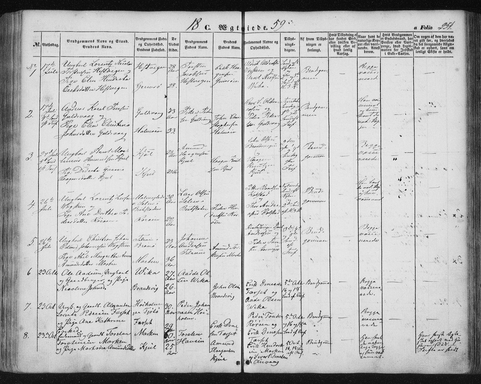 Ministerialprotokoller, klokkerbøker og fødselsregistre - Nordland, SAT/A-1459/816/L0240: Parish register (official) no. 816A06, 1846-1870, p. 254